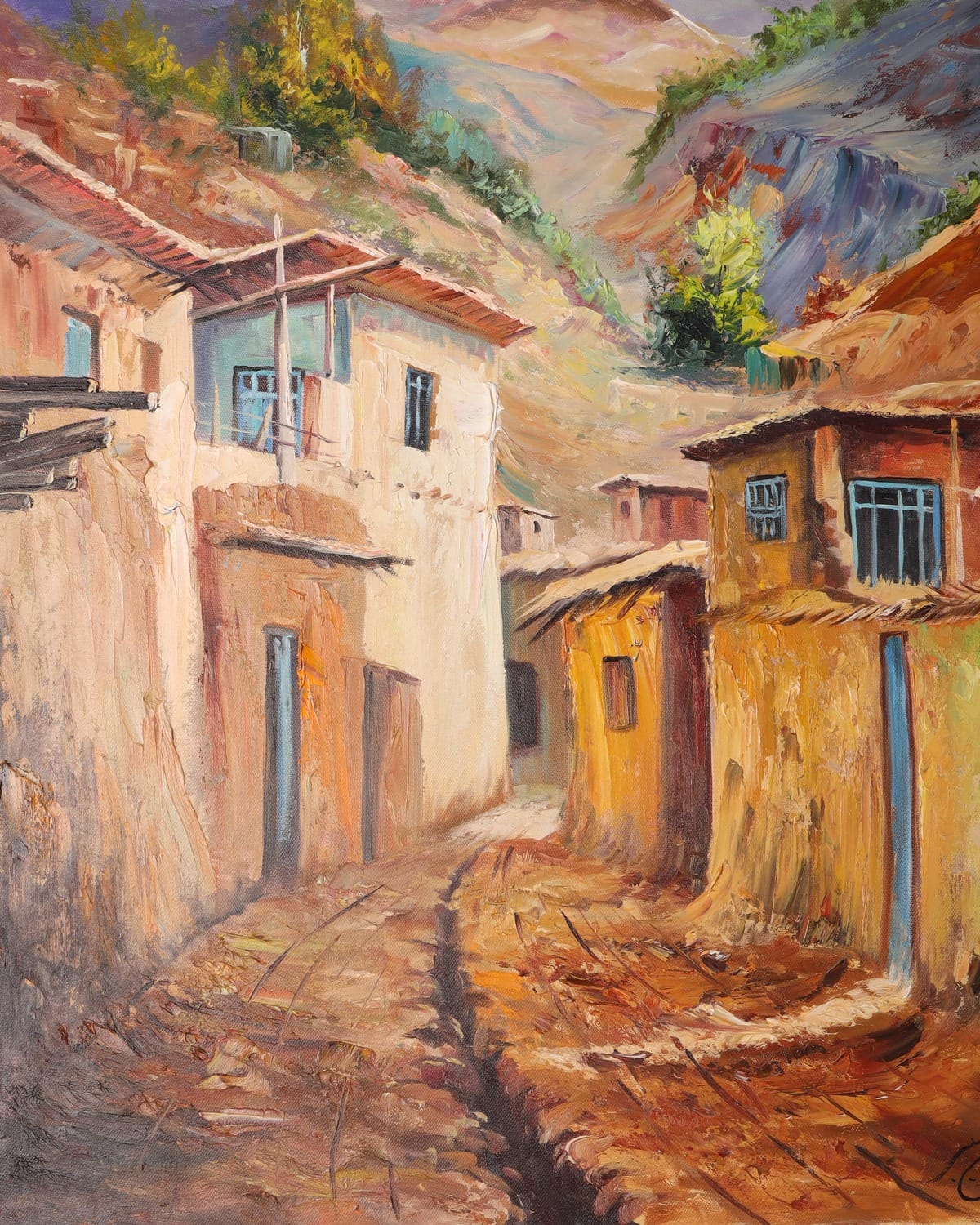 Mountain Village Oil Painting