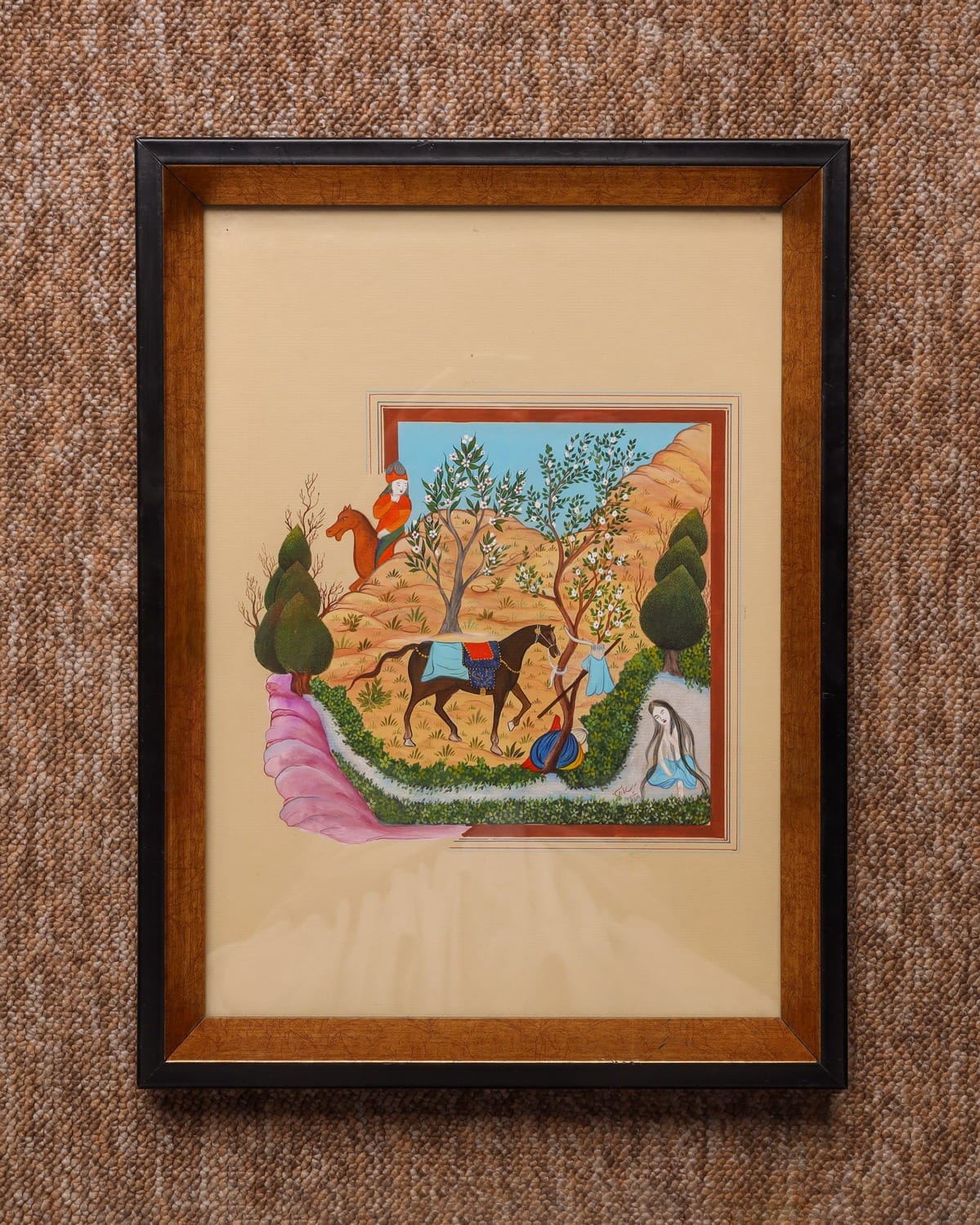 Traditional Persian Horse and Garden Painting