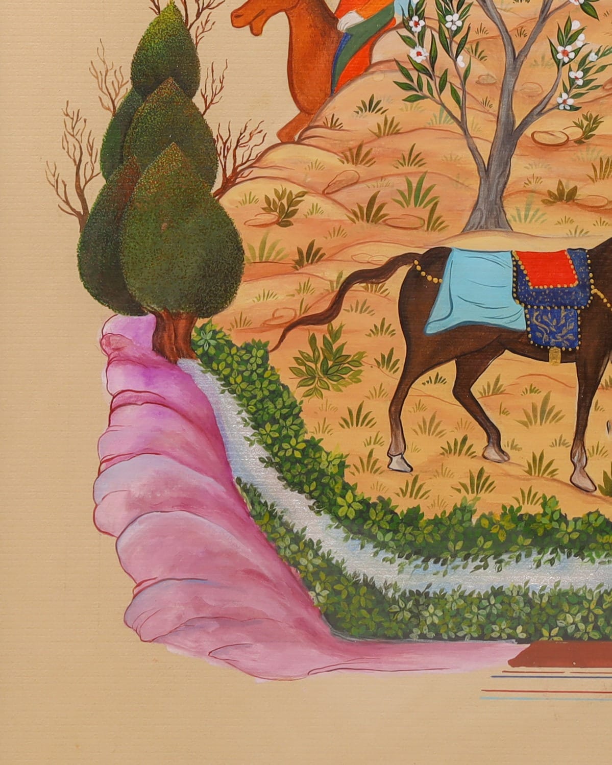 Traditional Persian Horse and Garden Painting