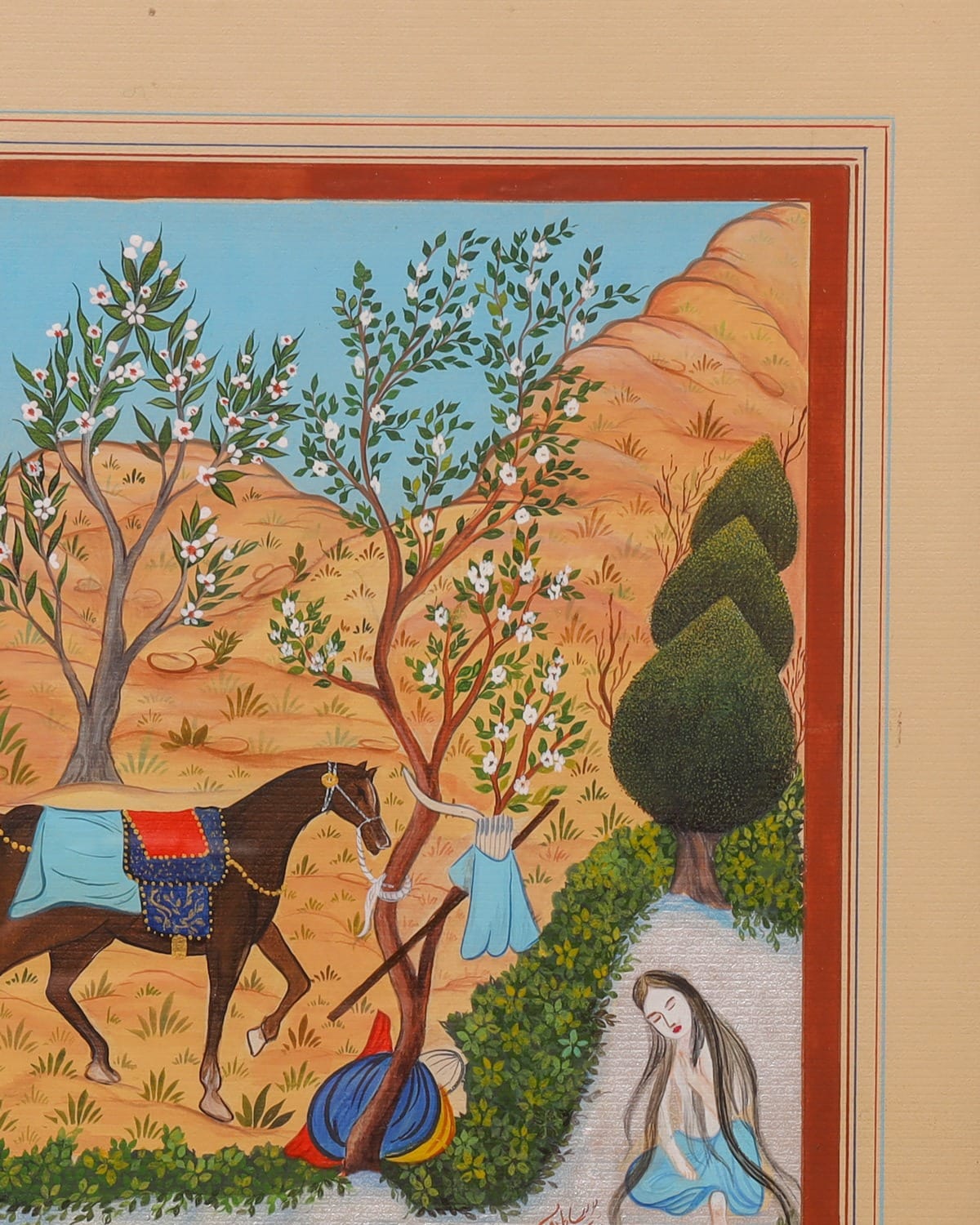 Traditional Persian Horse and Garden Painting