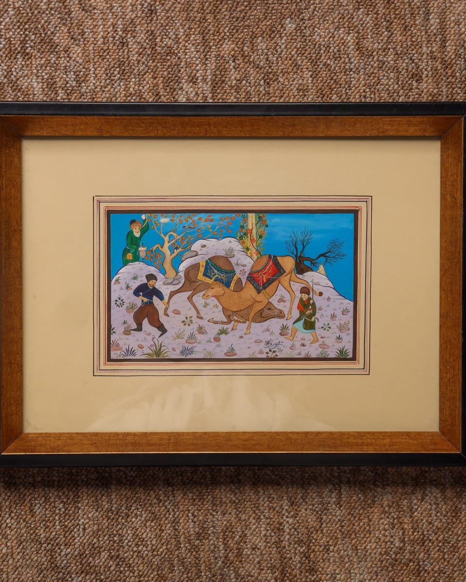 Historical Painting of Two Camels in Battle