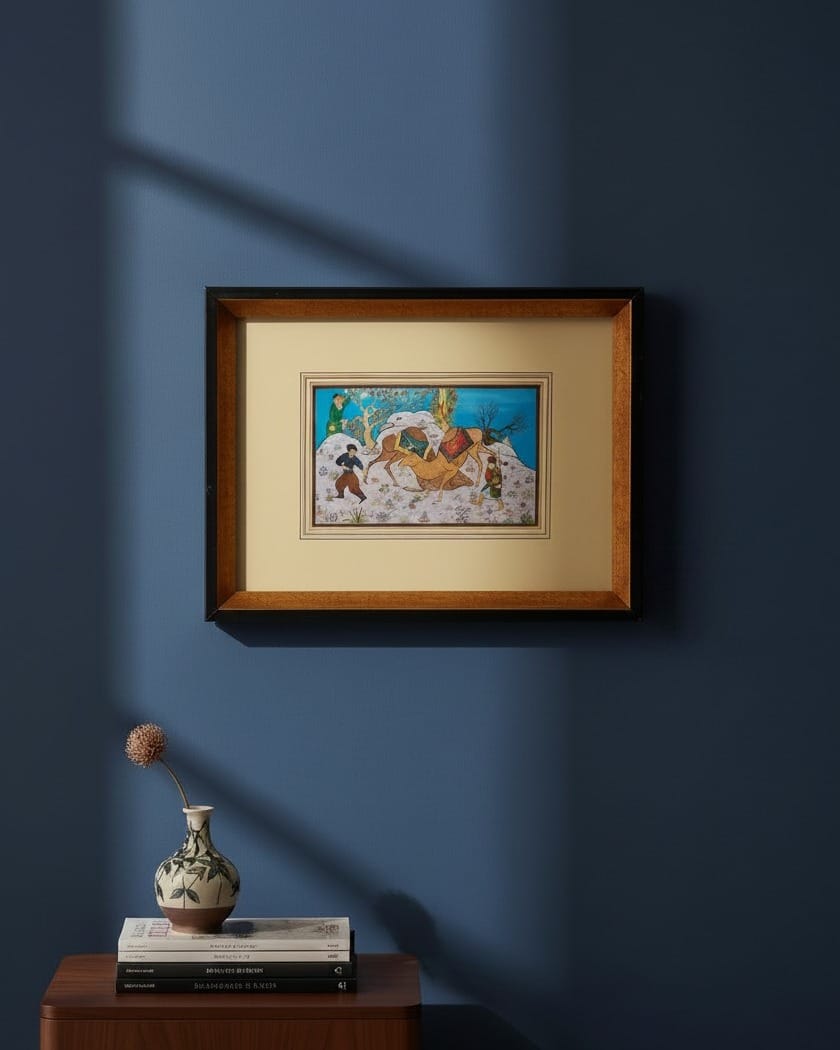Historical Painting of Two Camels in Battle