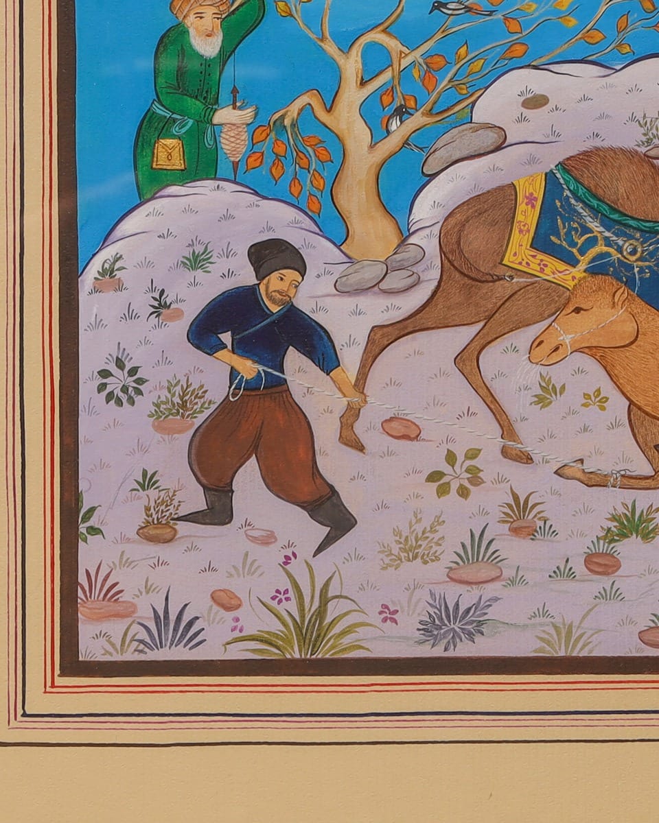 Historical Painting of Two Camels in Battle