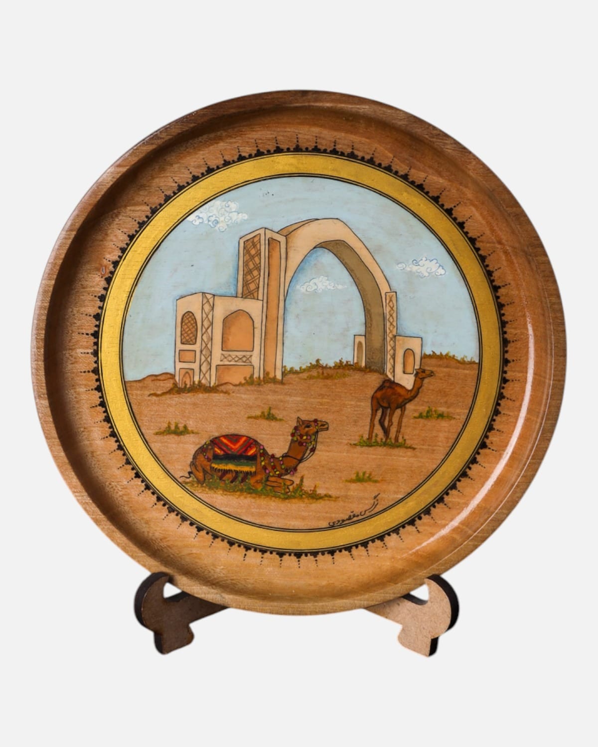 Original Afghan Camel Walnut Wood Plate Painting