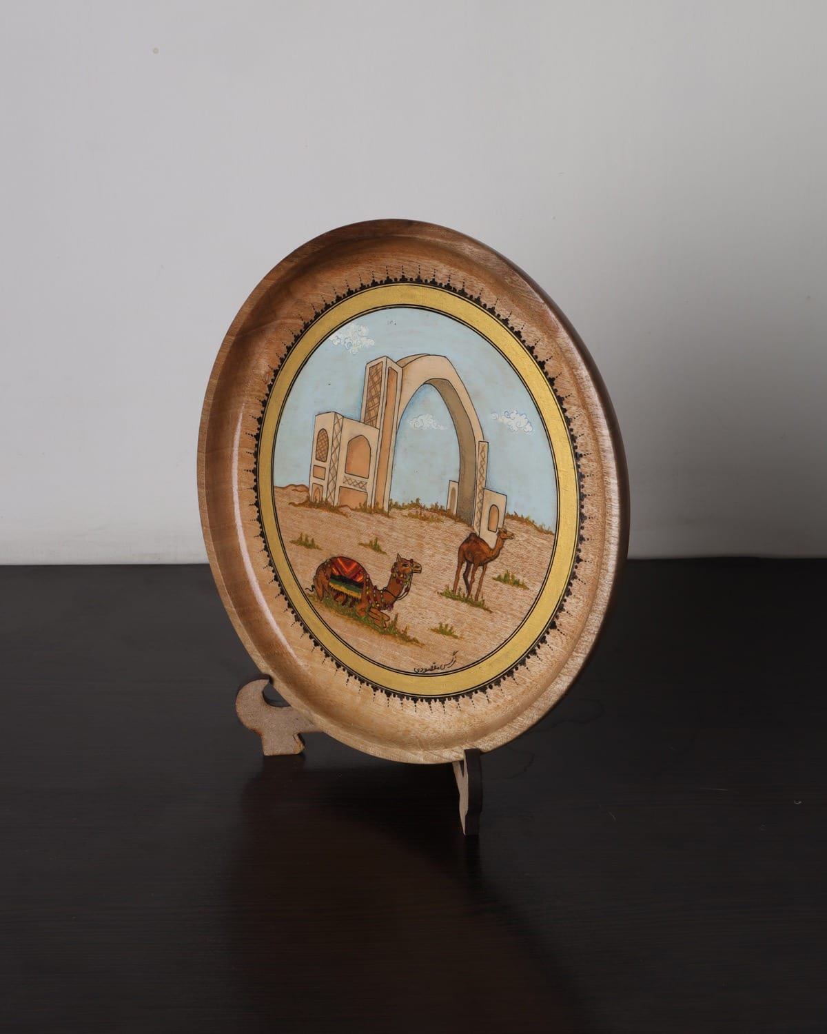 Original Afghan Camel Walnut Wood Plate Painting