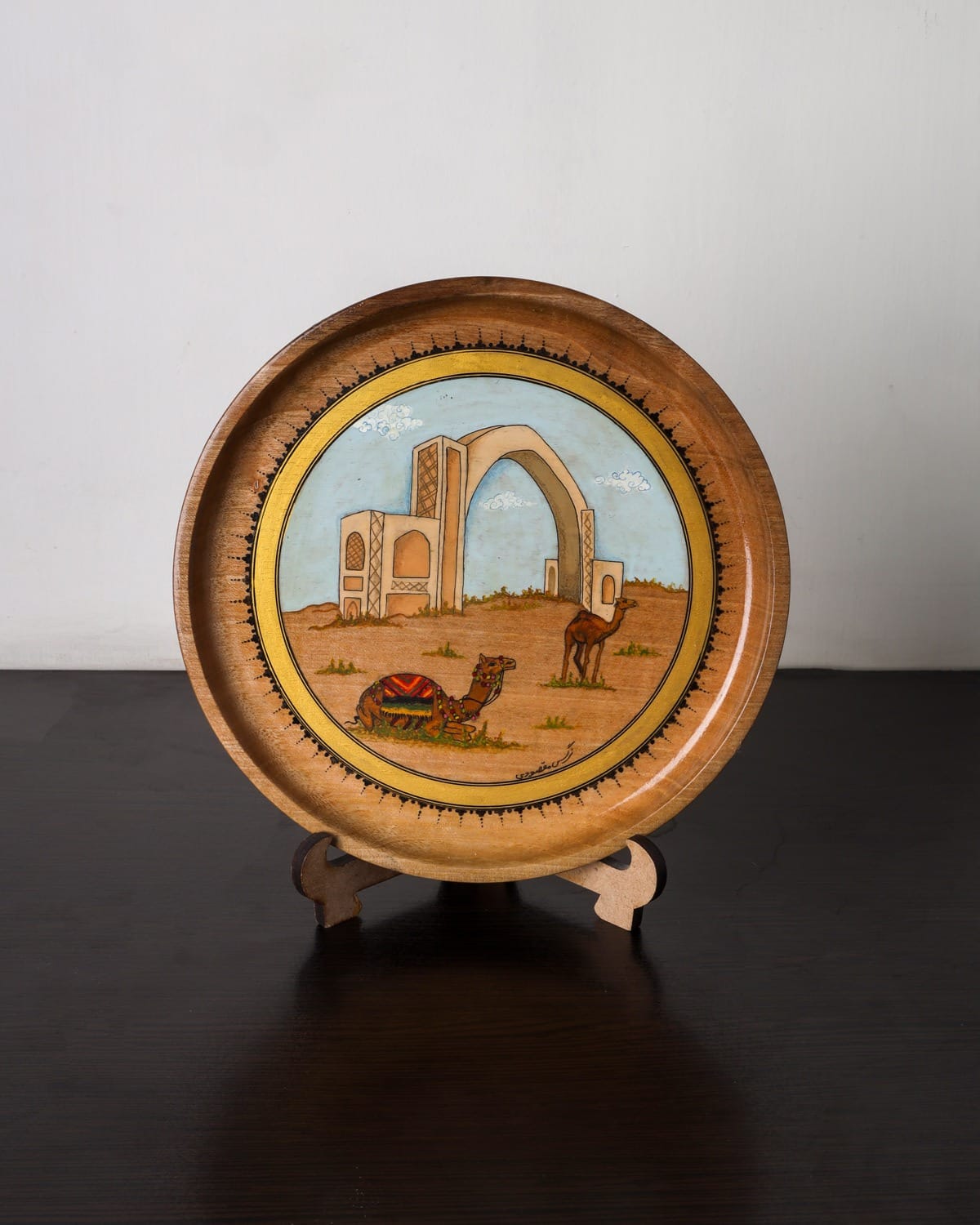 Original Afghan Camel Walnut Wood Plate Painting