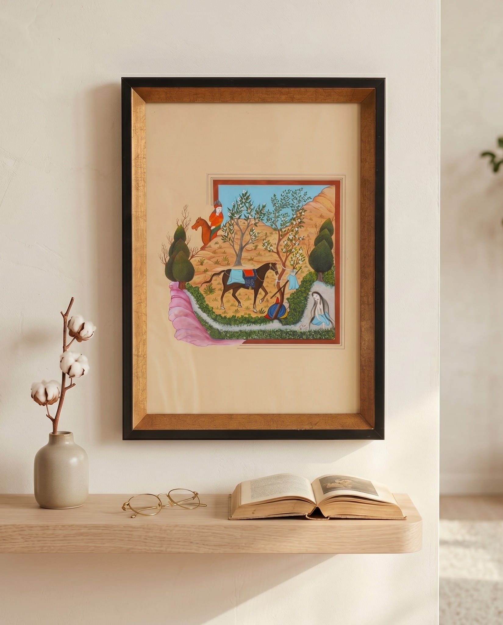 Traditional Persian Horse and Garden Painting