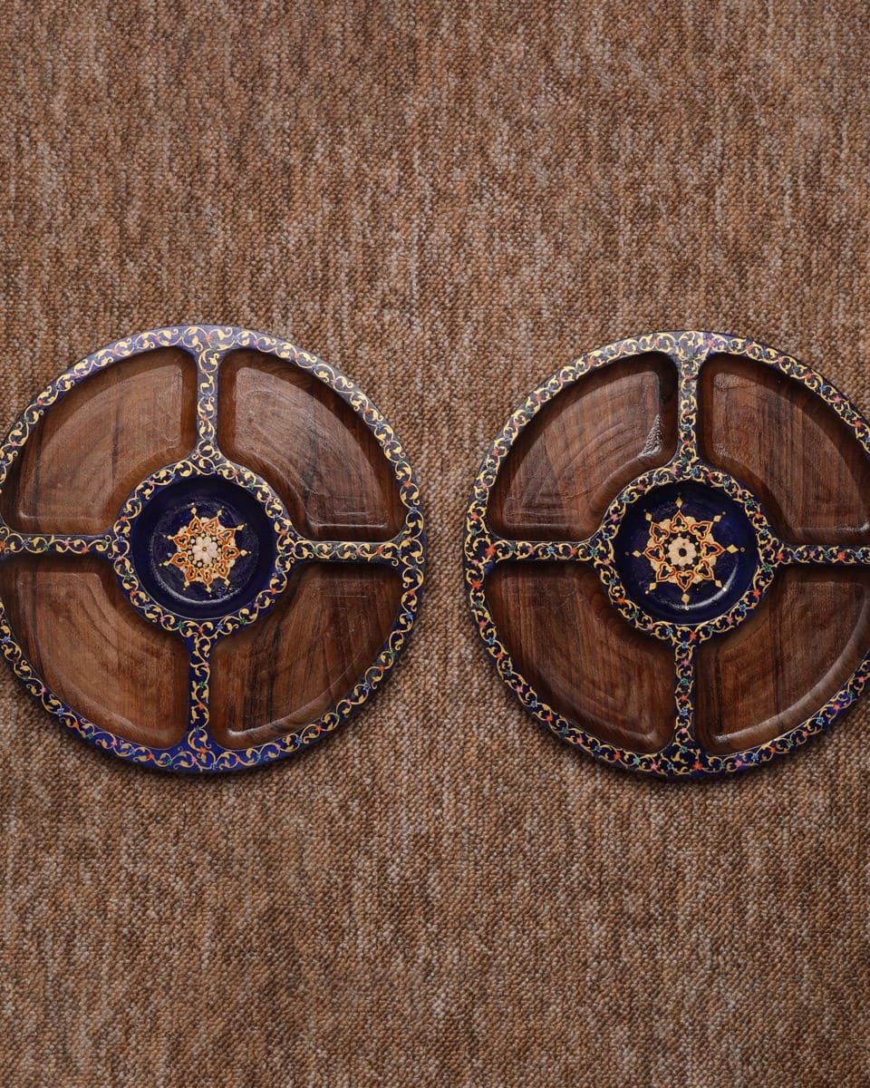 two handcrafted Afghan walnut wood snack tray Wood Plate Set