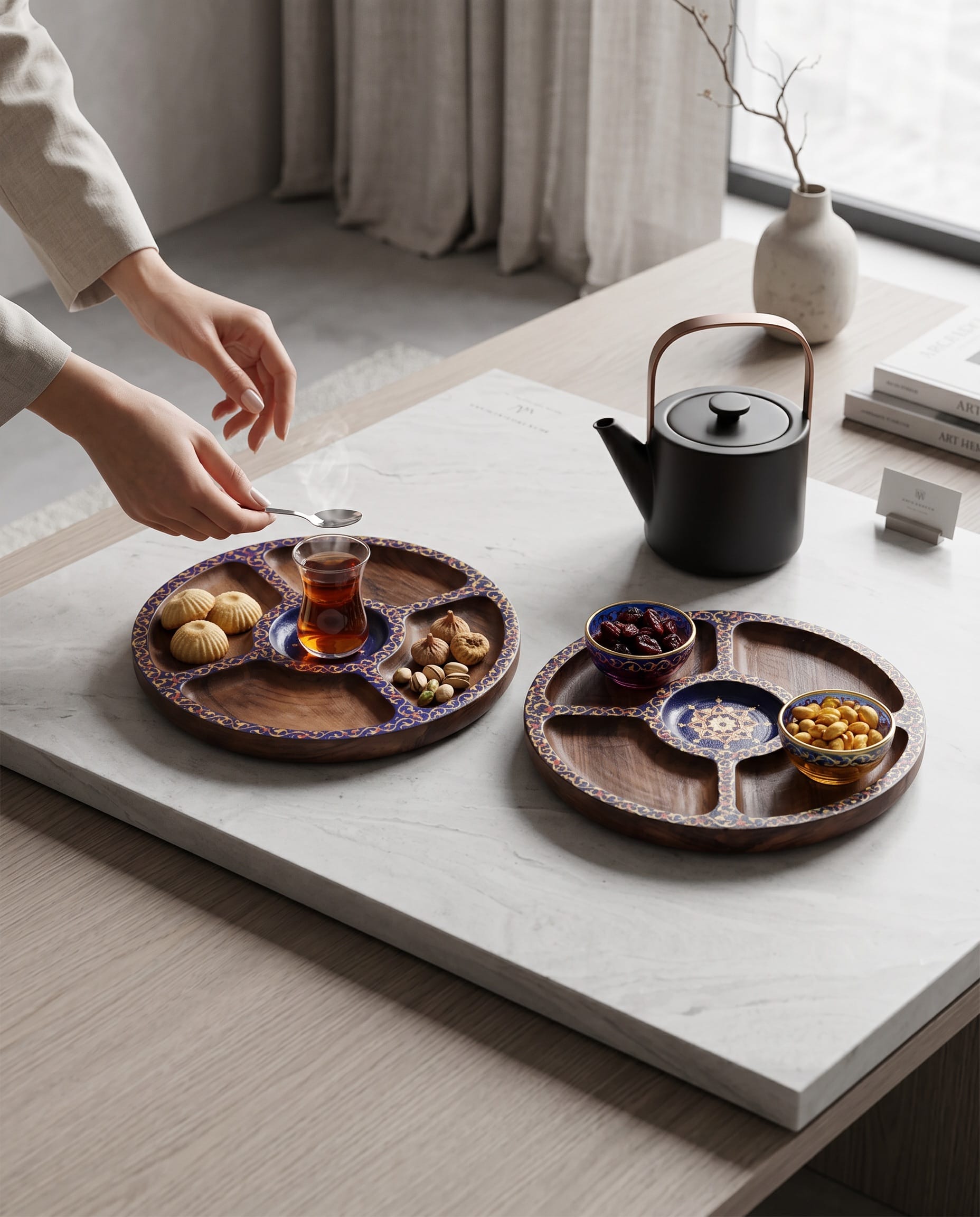 two handcrafted Afghan walnut wood snack tray Wood Plate Set