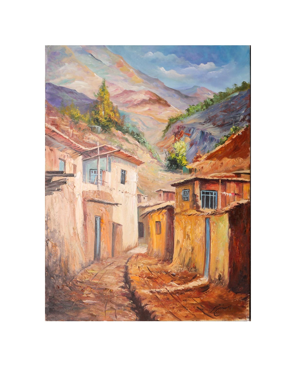 Mountain Village Oil Painting