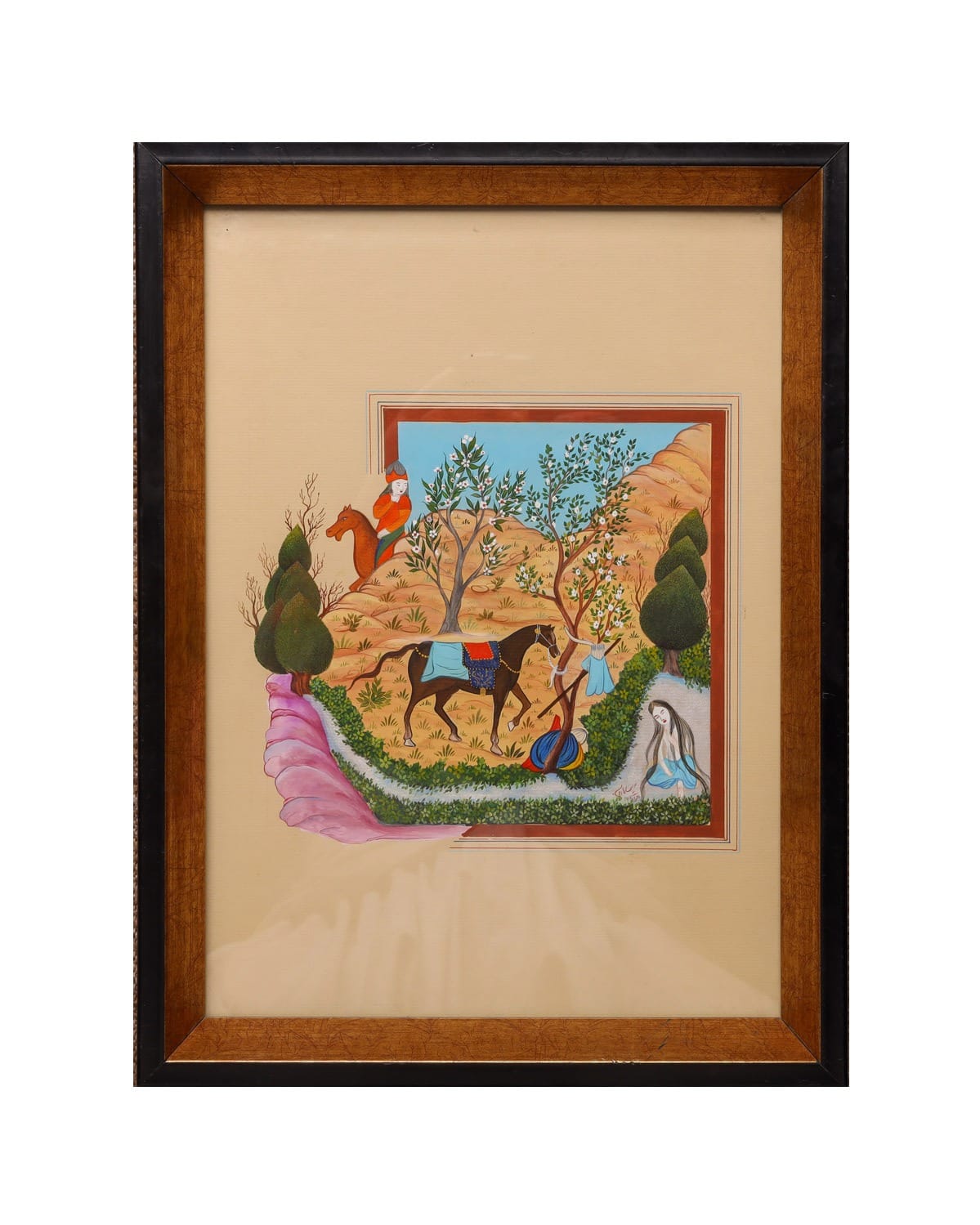 Traditional Persian Horse and Garden Painting