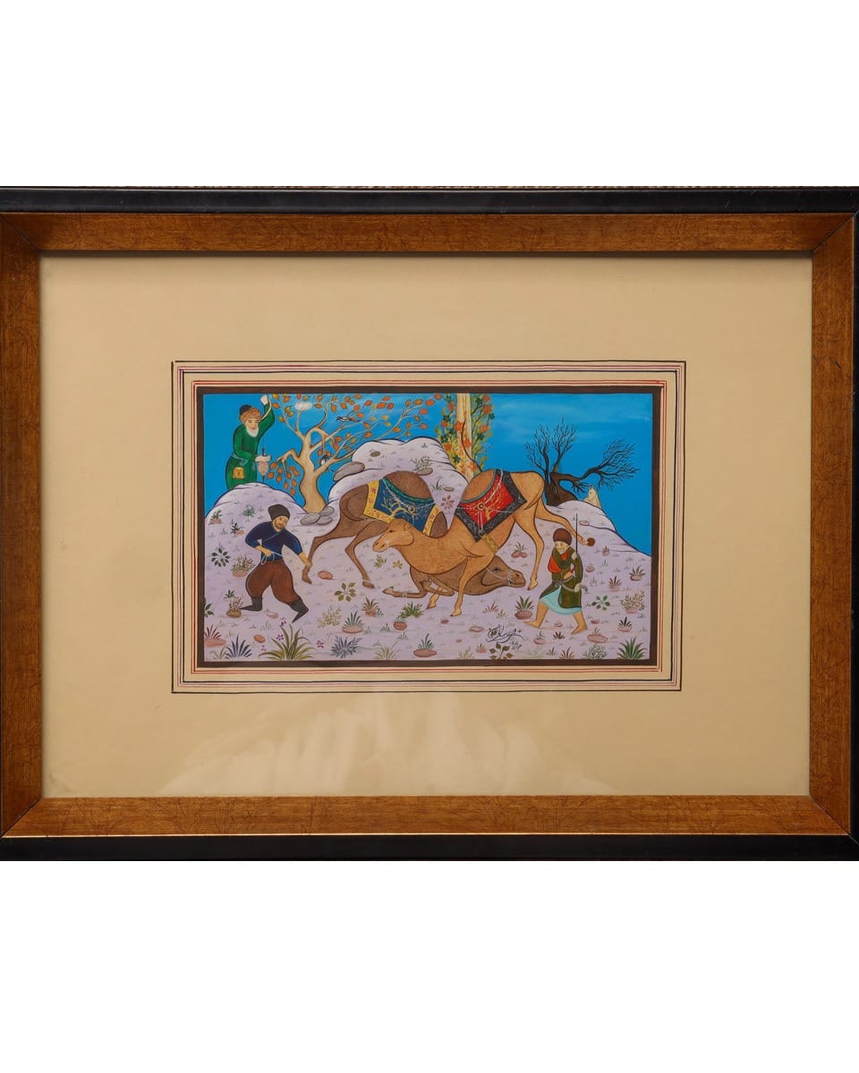 Historical Painting of Two Camels in Battle