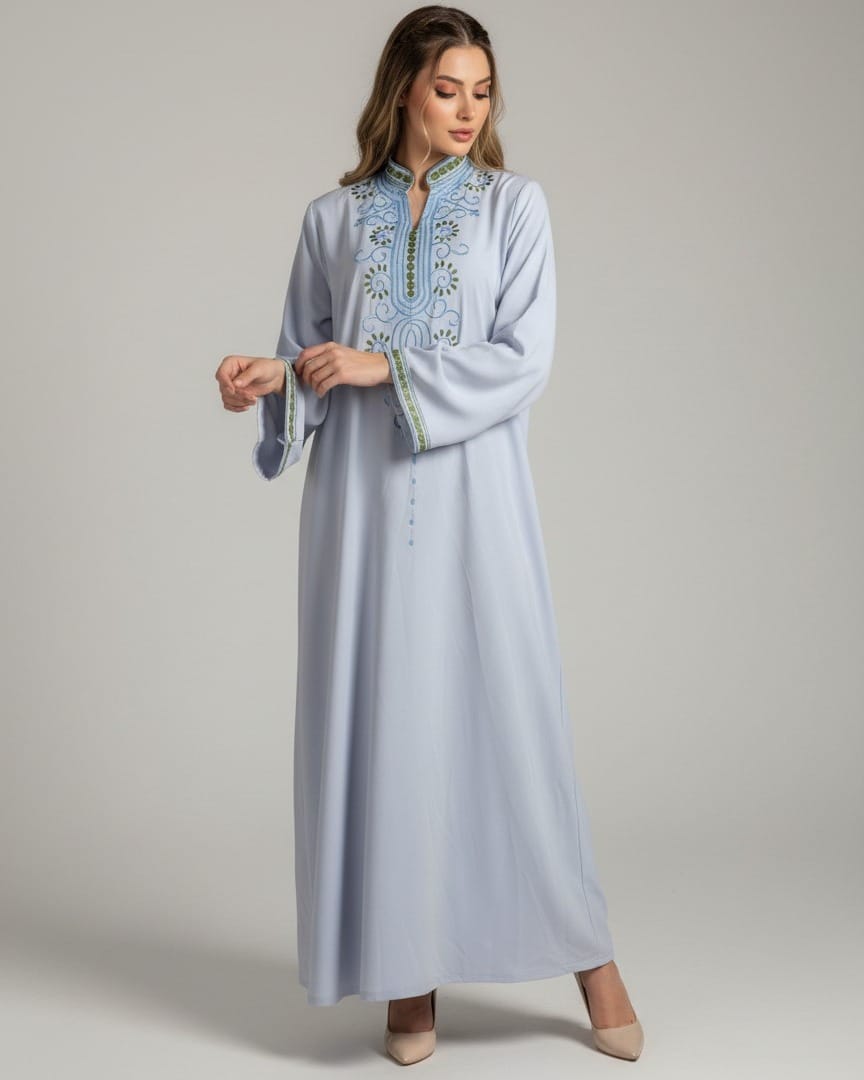 Elegant Light Blue Embroidered Long Dress