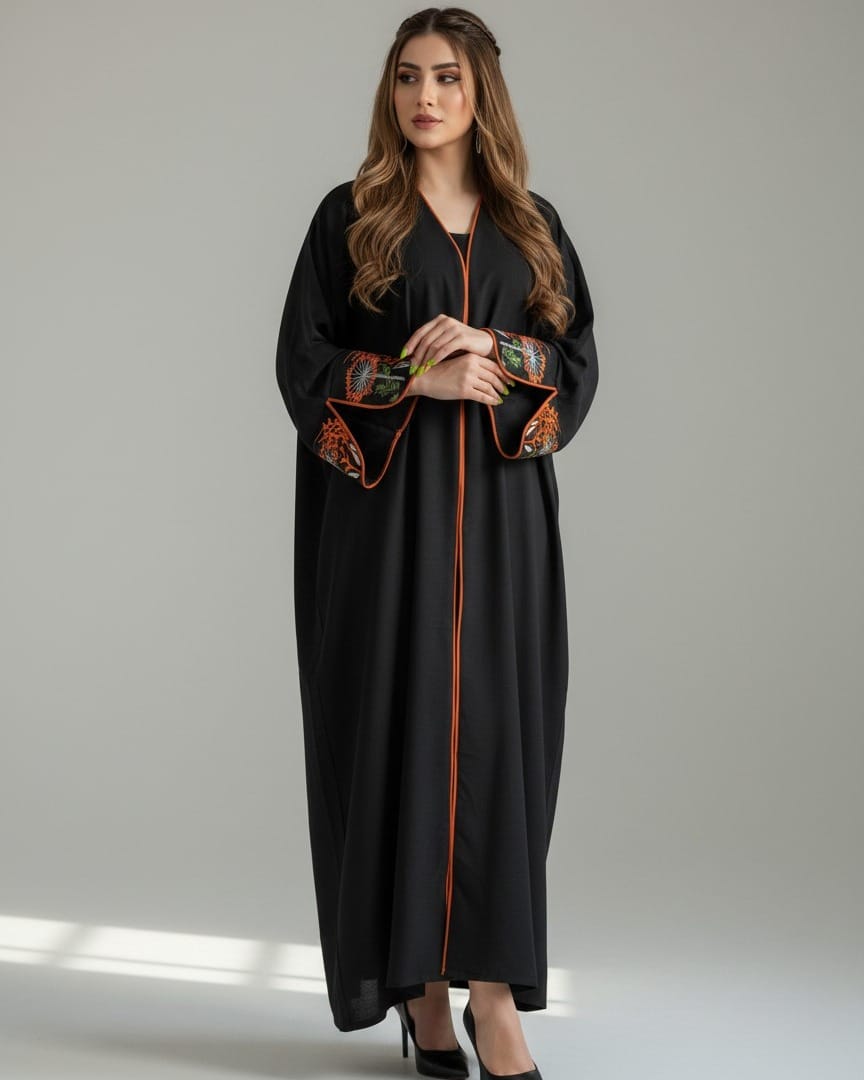 Black Abaya with Orange dresss