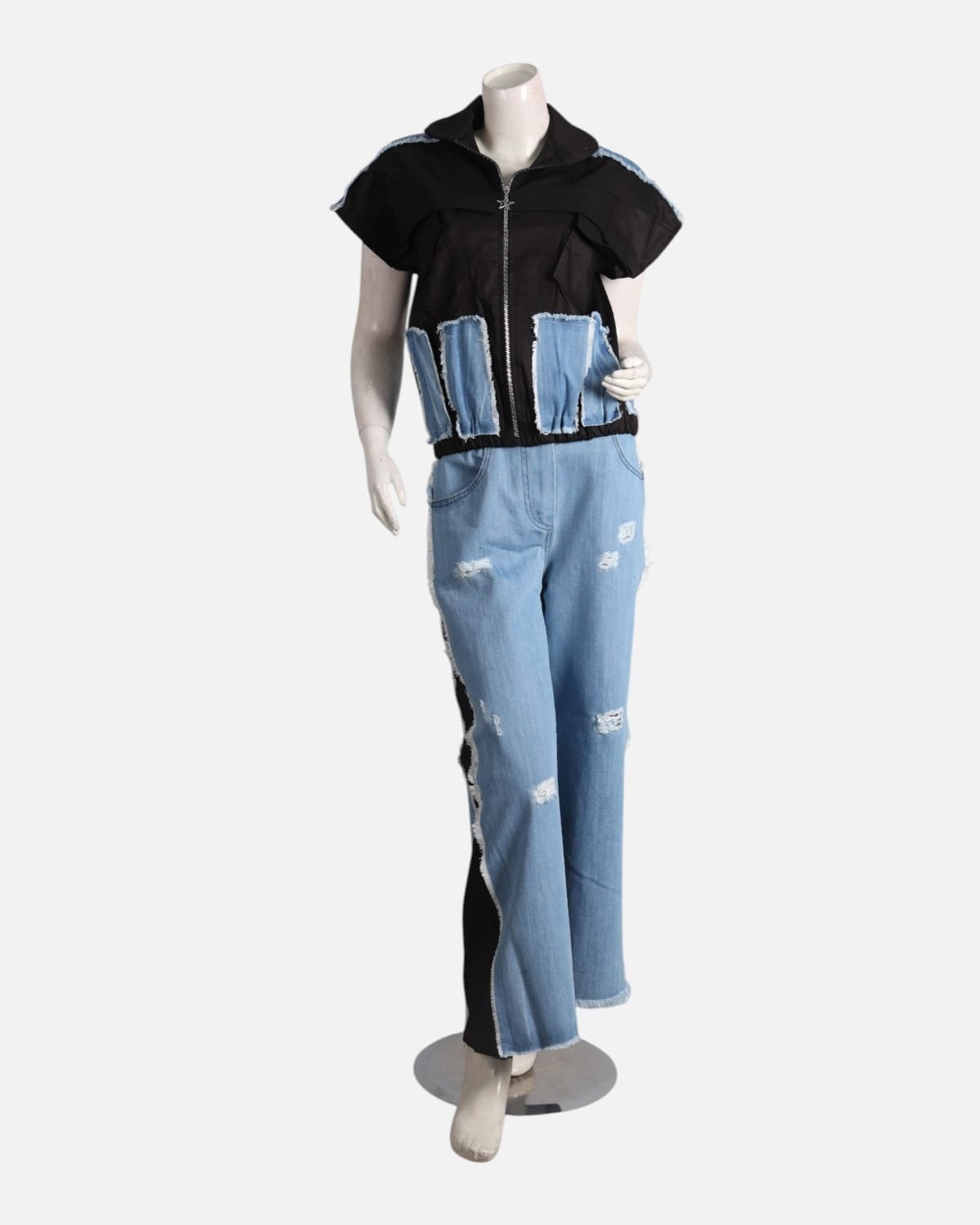 Black & Blue Cuban Patch Hoodie Set for Women