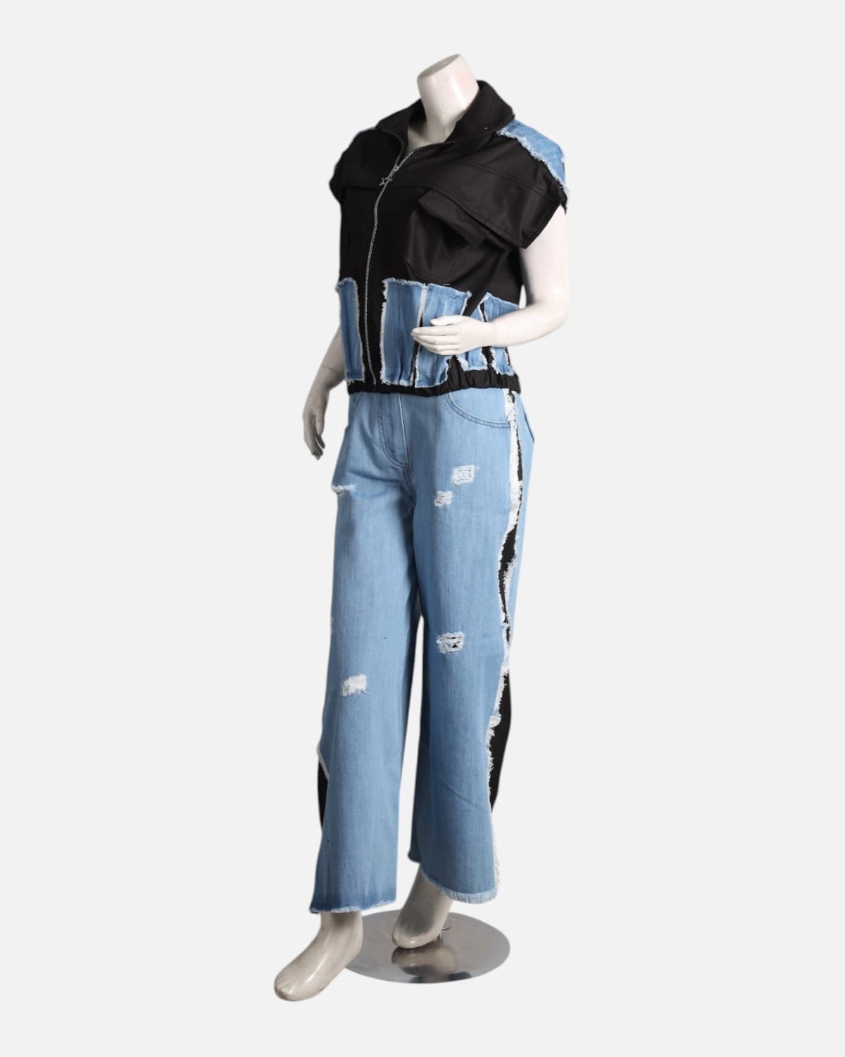 Black & Blue Cuban Patch Hoodie Set for Women