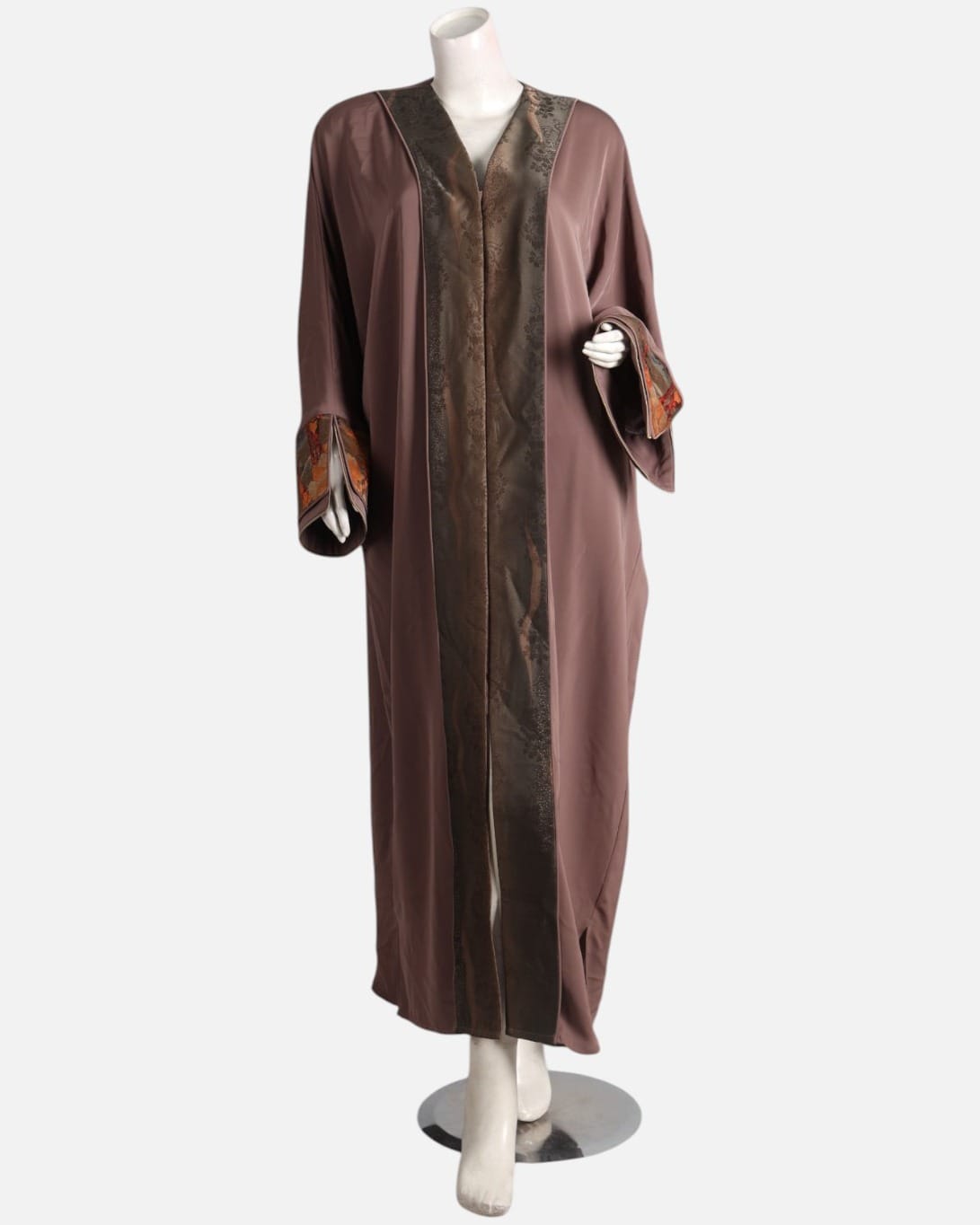 Brown & Silk Floral Embroidered Abaya