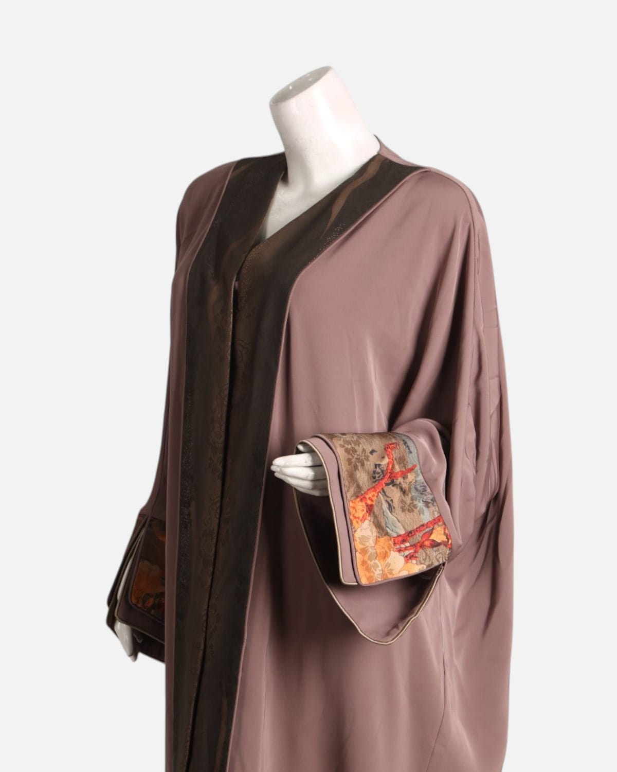 Brown & Silk Floral Embroidered Abaya