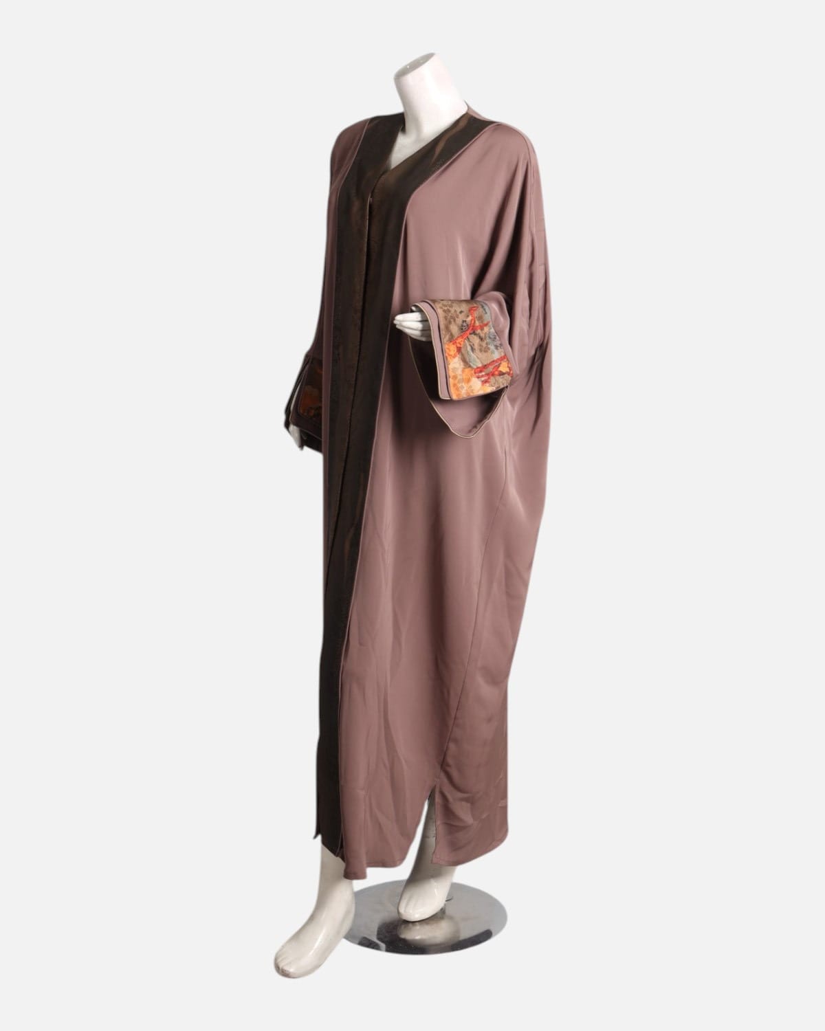 Brown & Silk Floral Embroidered Abaya