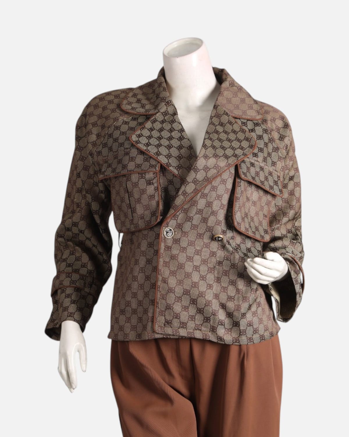 Brown Jacquard Blazer & High Waist Pants Set
