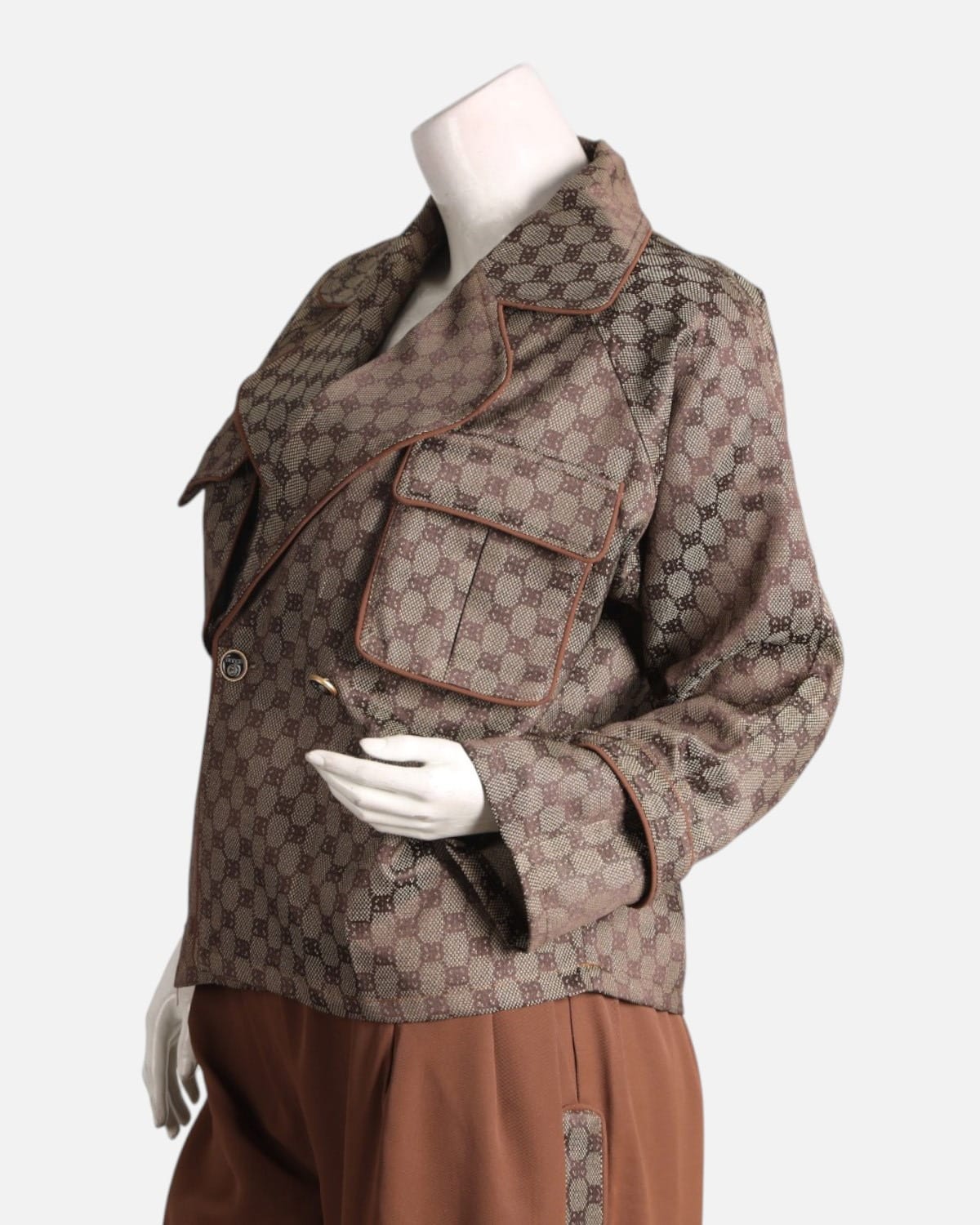 Brown Jacquard Blazer & High Waist Pants Set