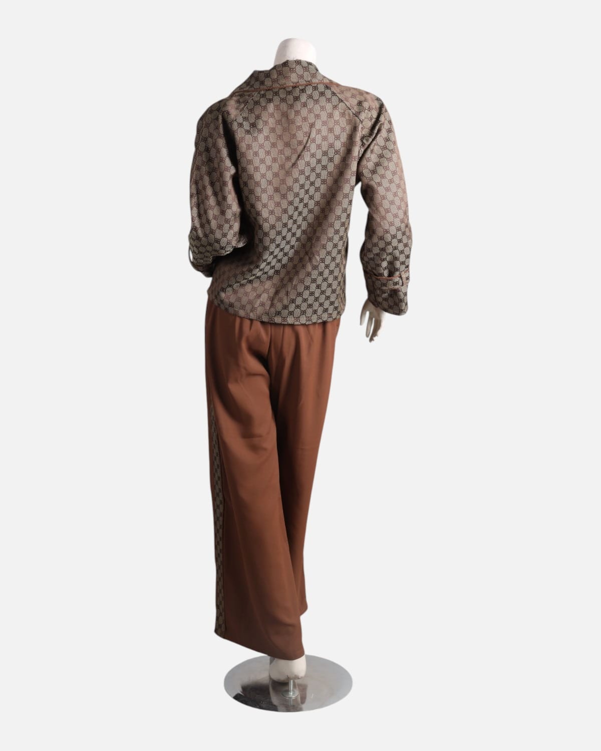 Brown Jacquard Blazer & High Waist Pants Set