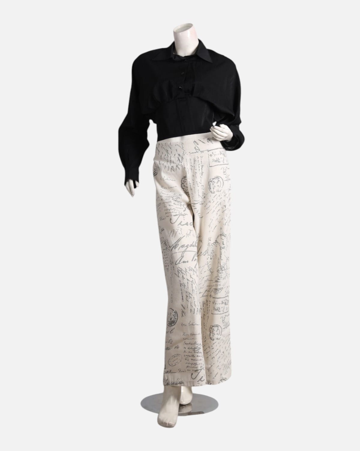Black Crop Shirt with Printed High Waist Pants for Women