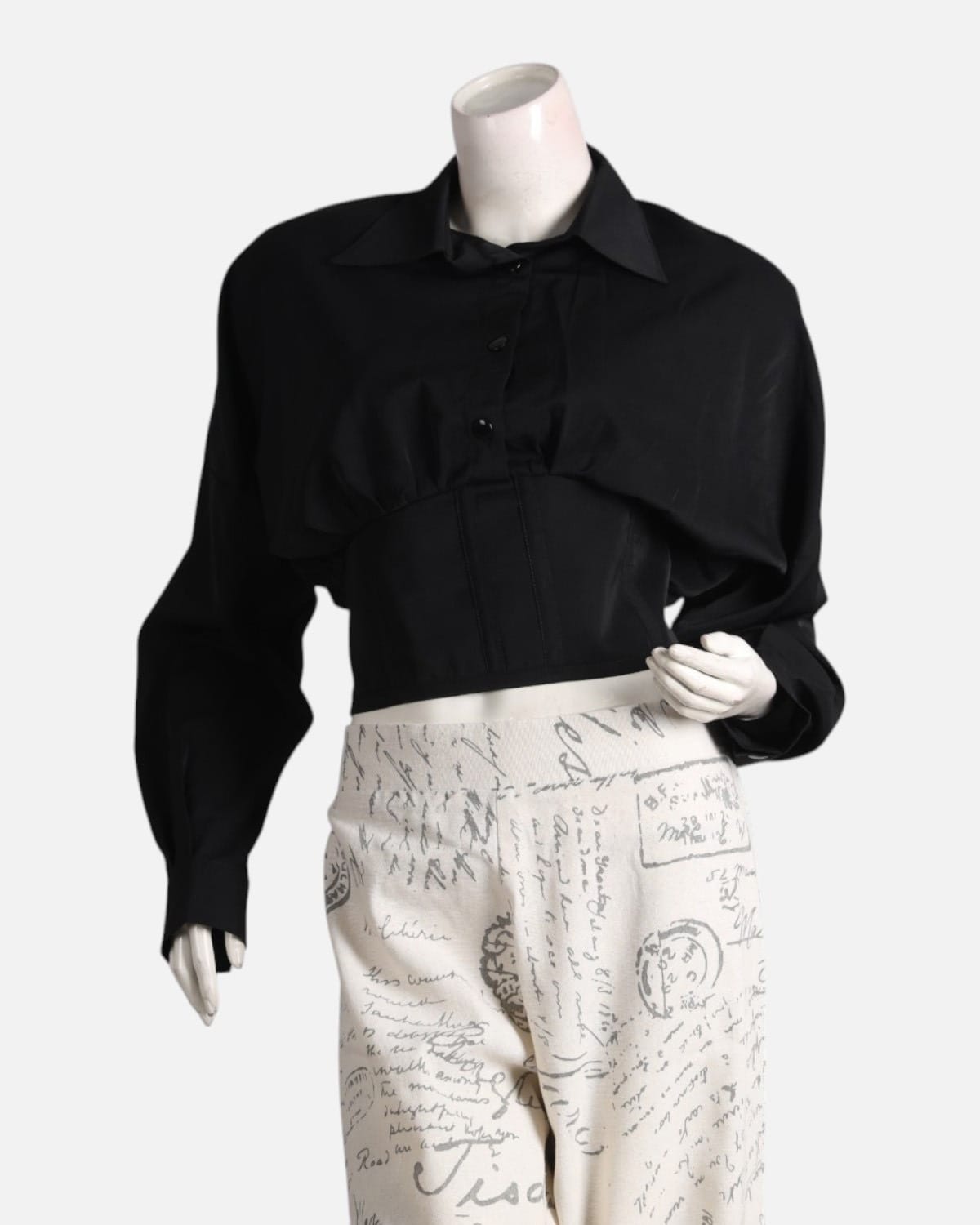 Black Crop Shirt with Printed High Waist Pants for Women
