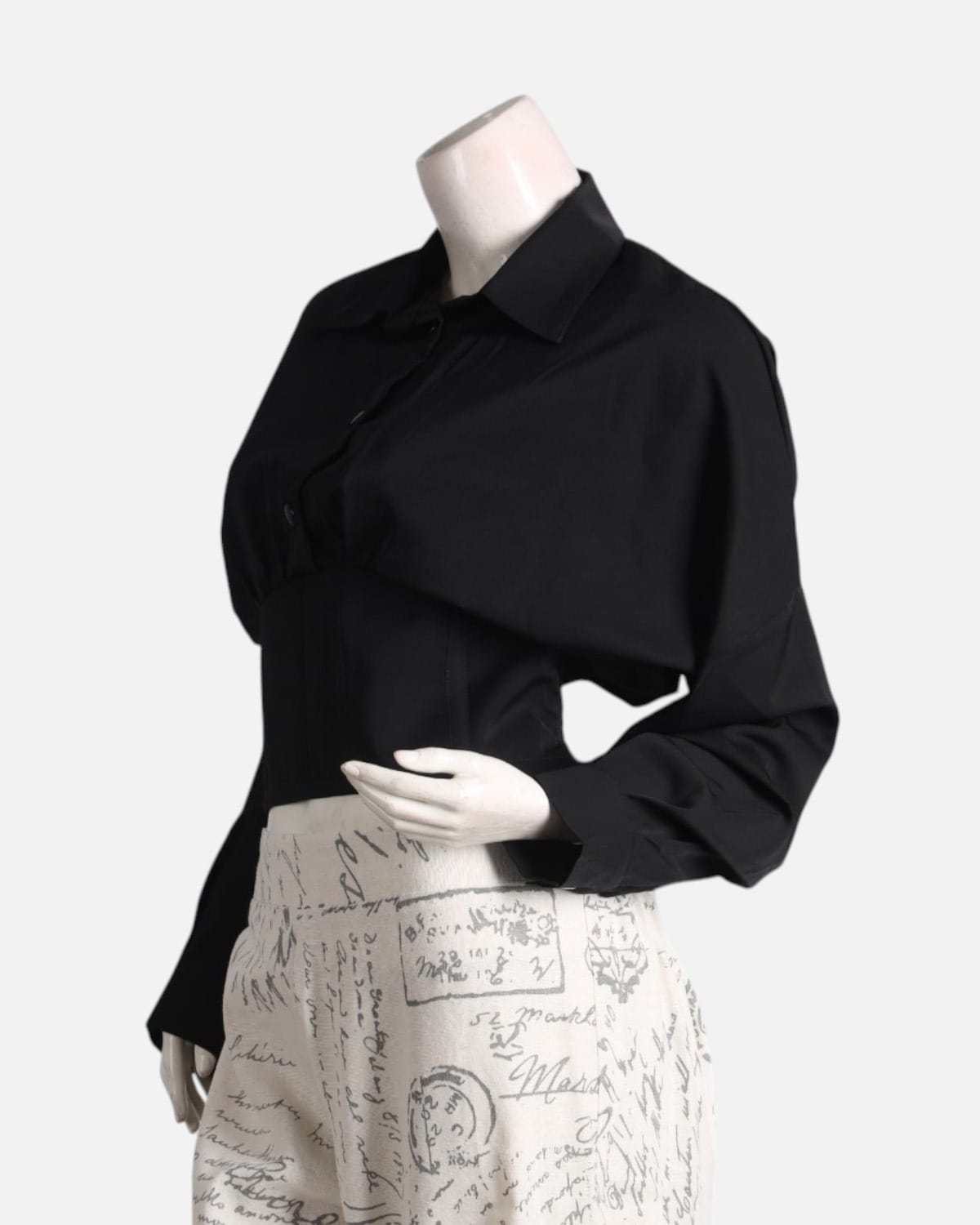 Black Crop Shirt with Printed High Waist Pants for Women