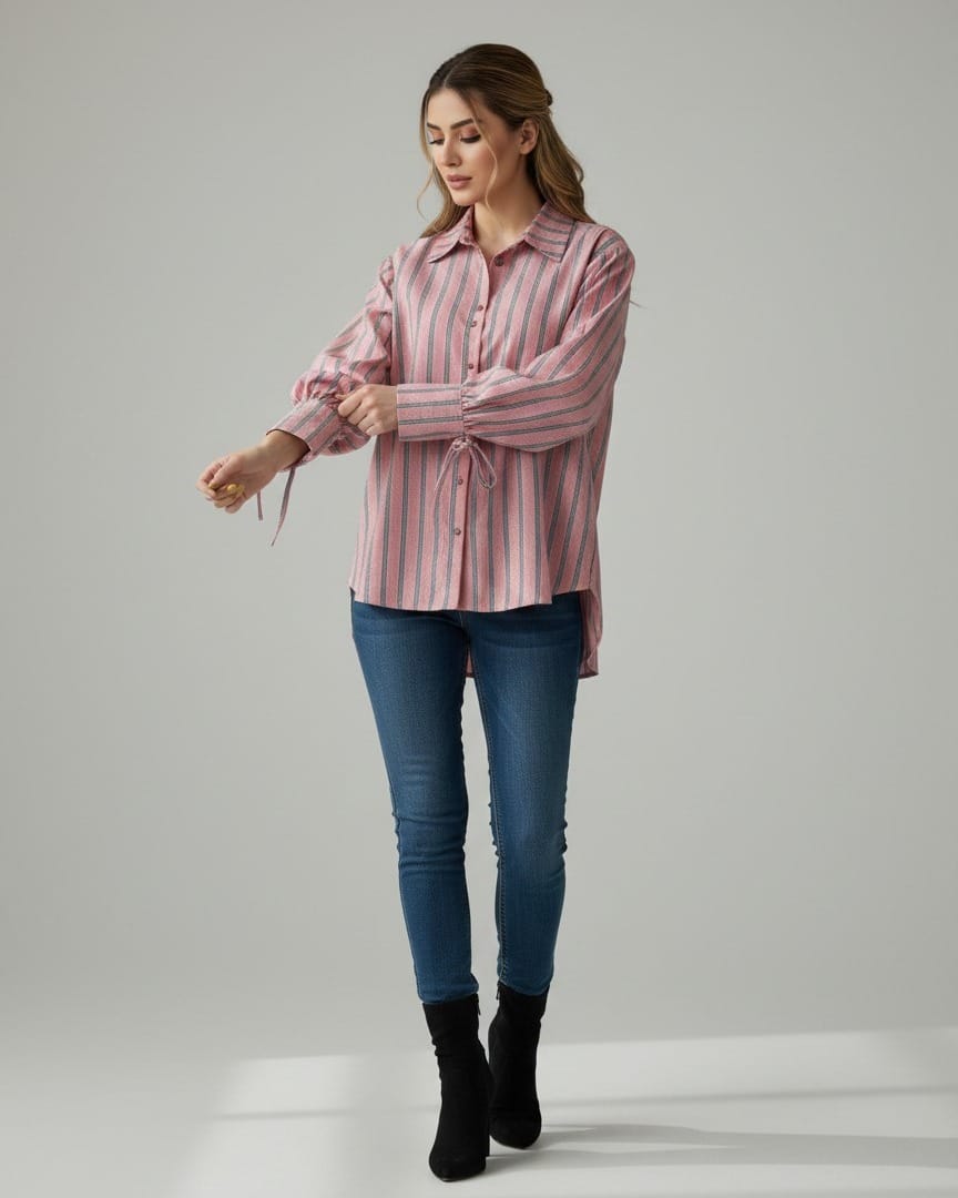 Pink Striped Cotton Blouse for Women