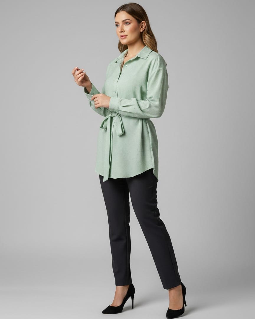 Mint Green Rhinestone Blouse