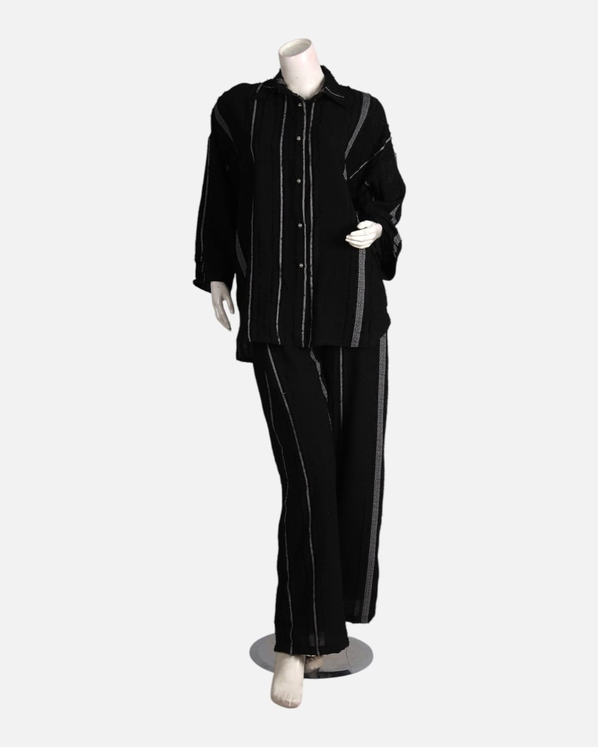 Black Jacquard Blouse and Pants Set`