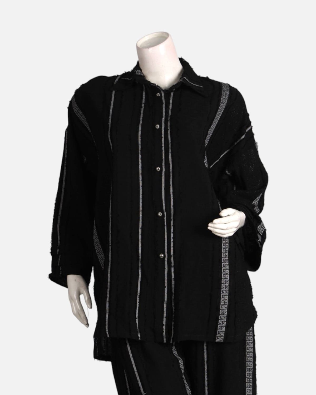 Black Jacquard Blouse and Pants Set`