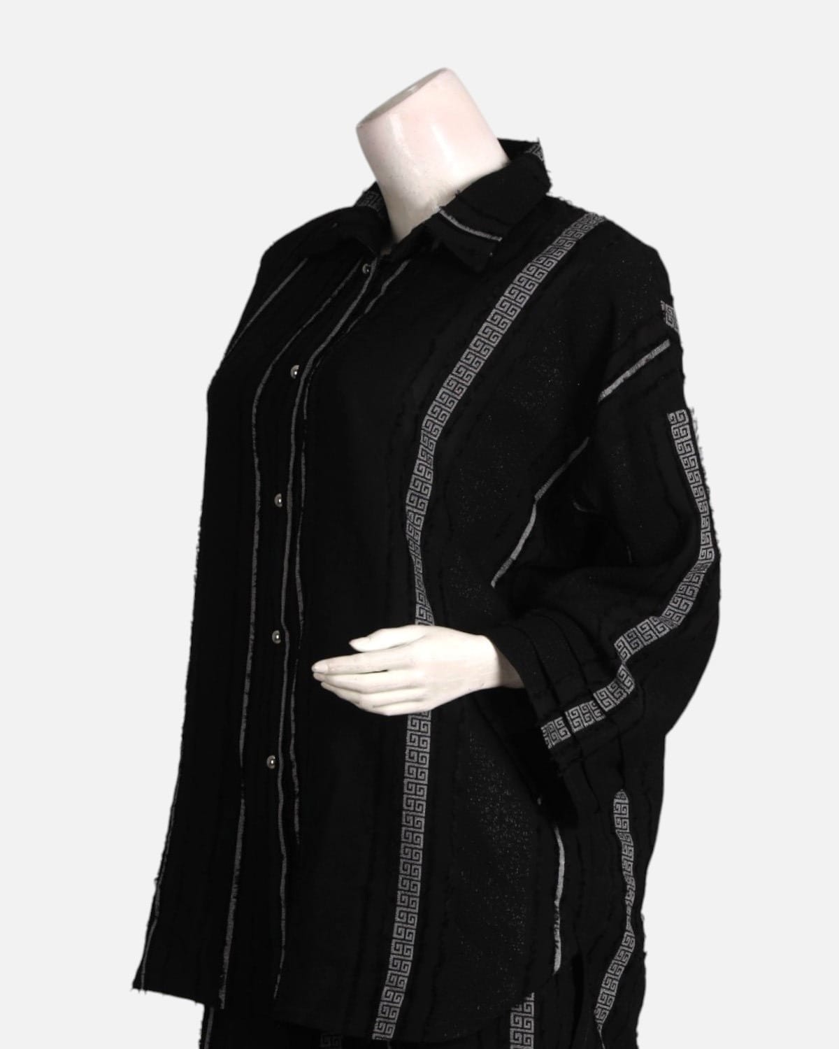 Black Jacquard Blouse and Pants Set`