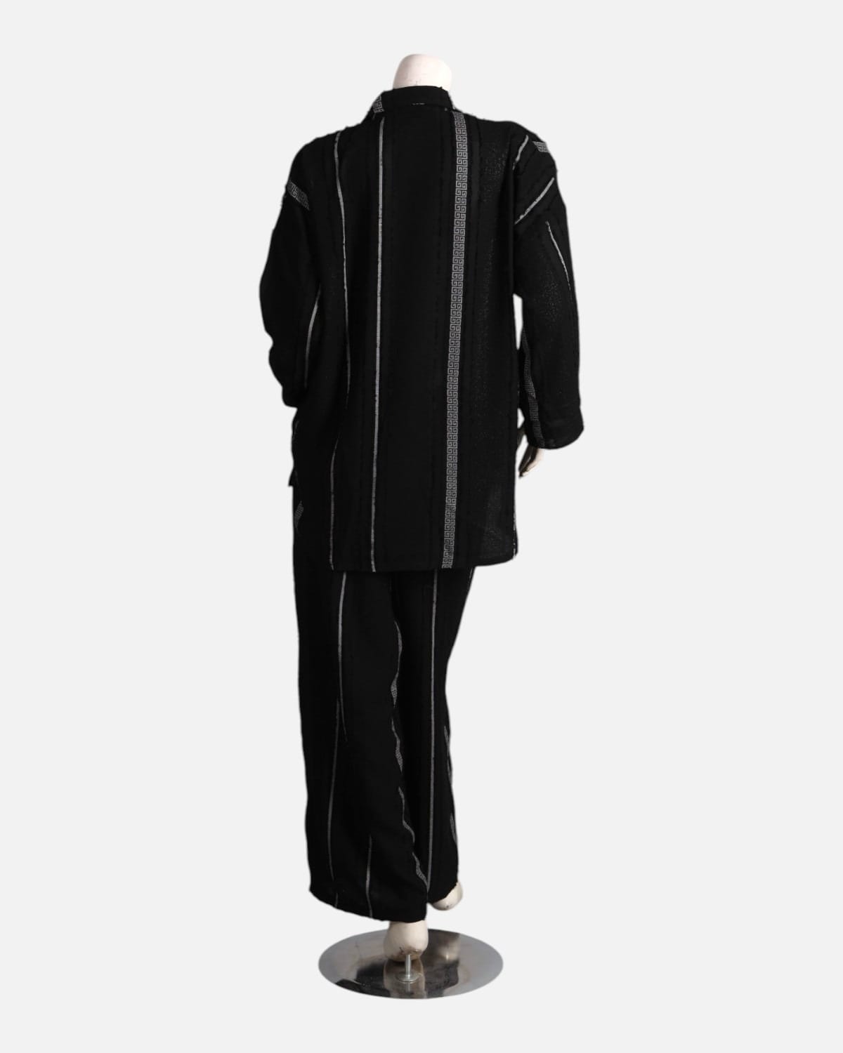 Black Jacquard Blouse and Pants Set`