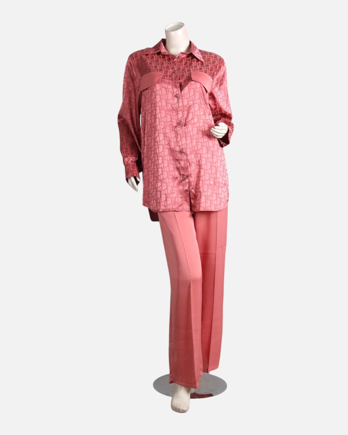 Coral Pink Printed Blouse and Pants Set