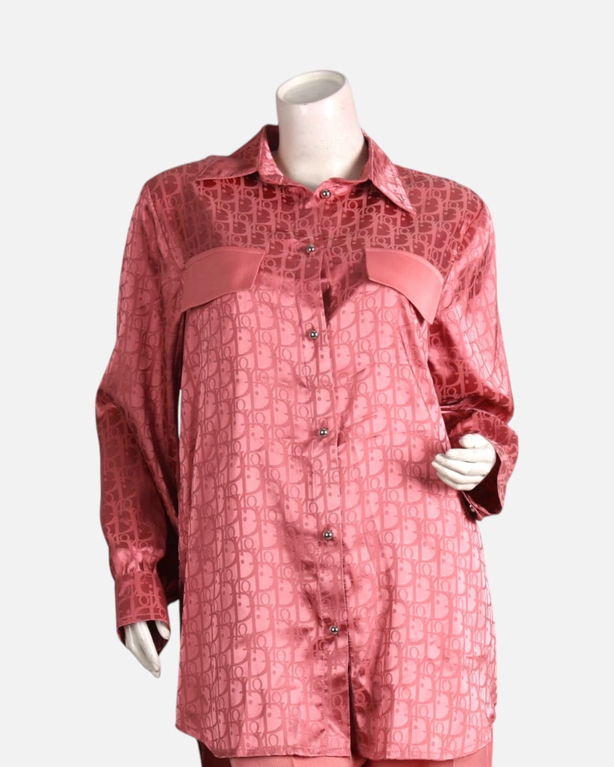 Coral Pink Printed Blouse and Pants Set