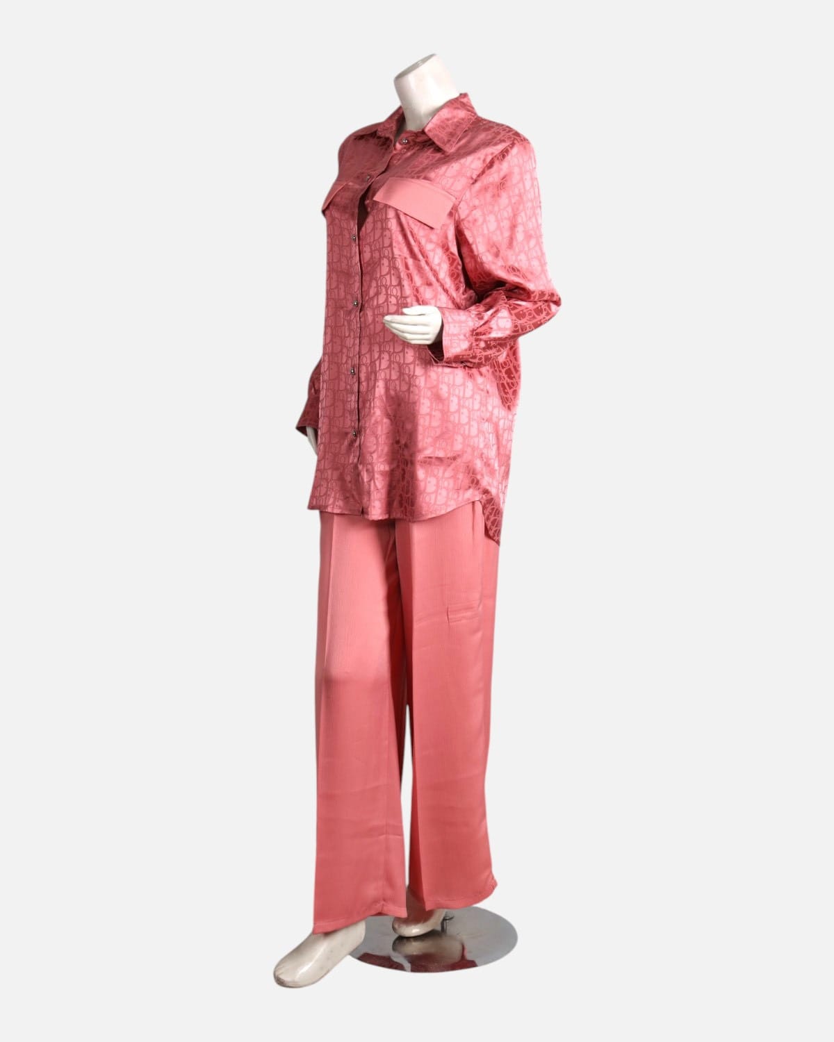 Coral Pink Printed Blouse and Pants Set