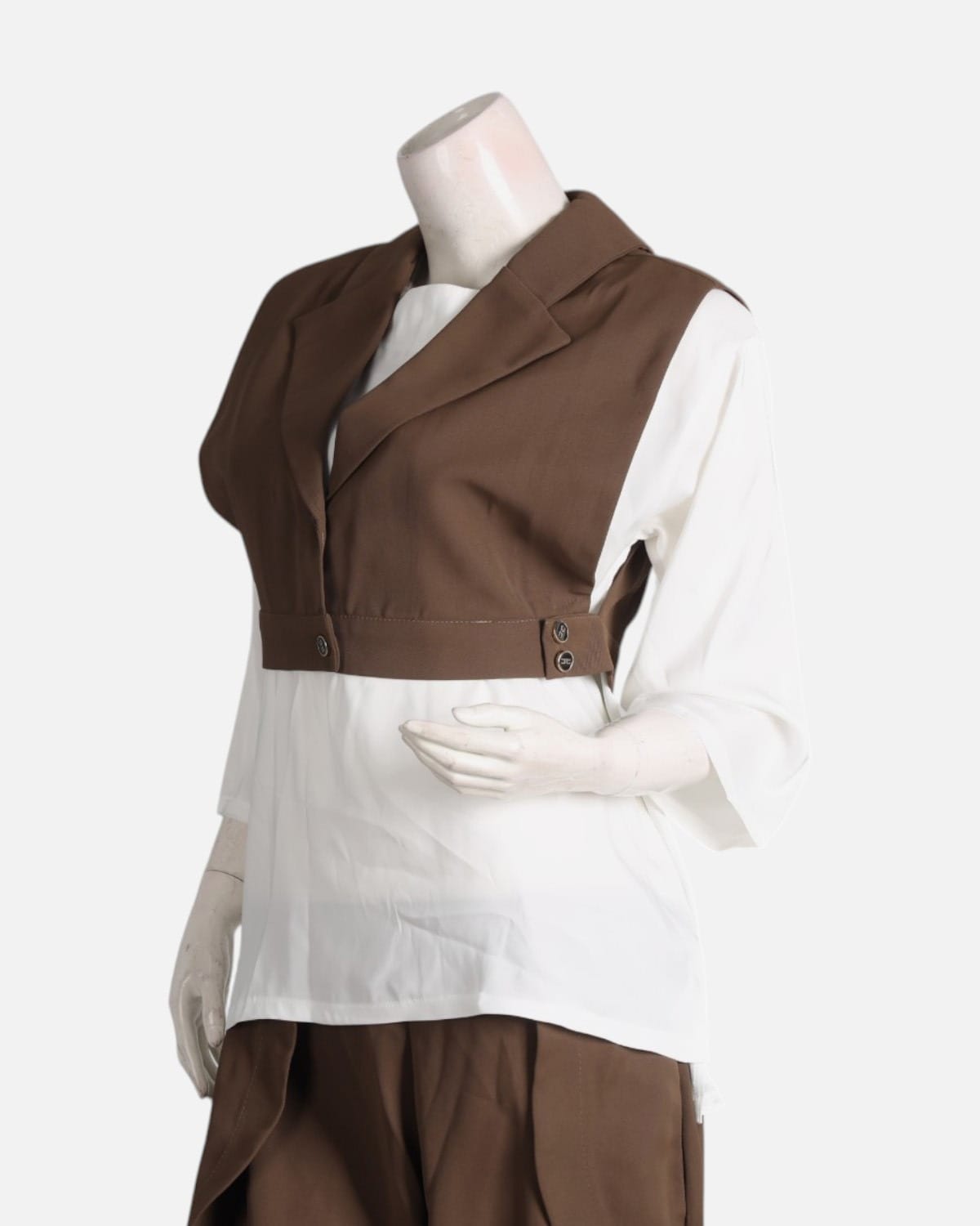 Brown and White Three Piece Vest and Pants Set