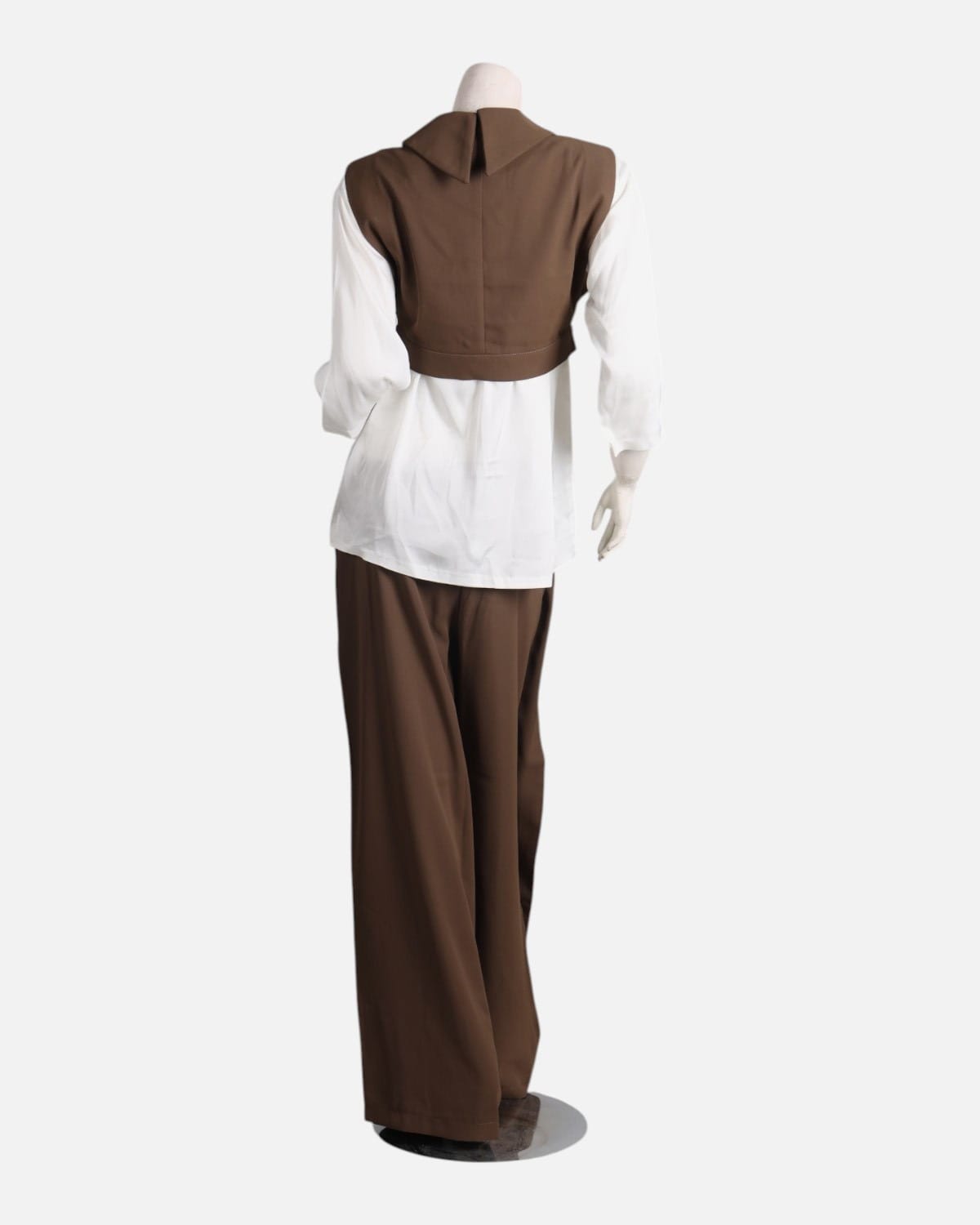 Brown and White Three Piece Vest and Pants Set