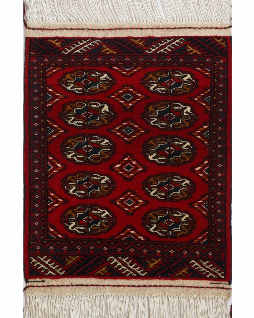 Red Turkmen Handwoven Bedside Rug