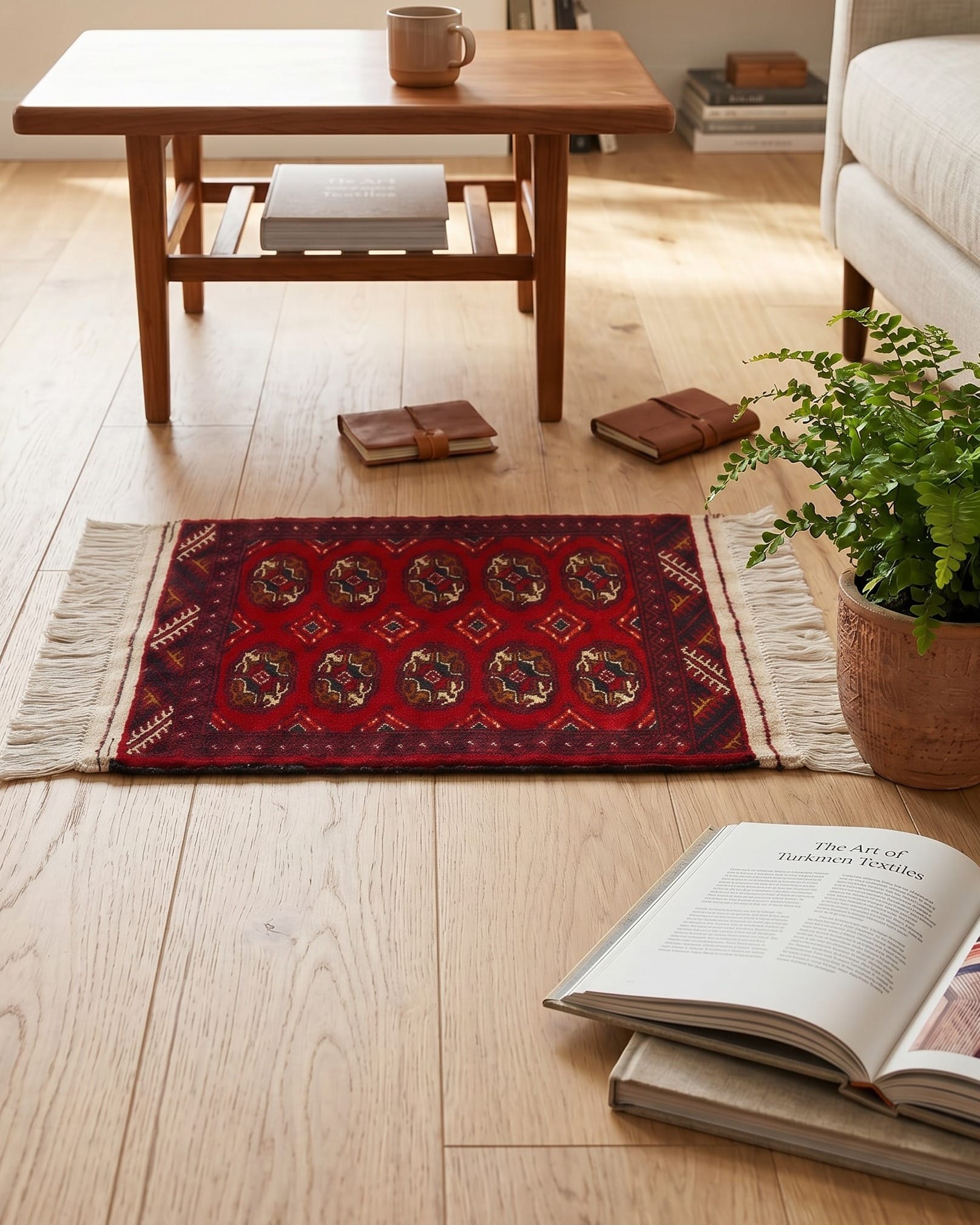 Red Turkmen Handwoven Bedside Rug
