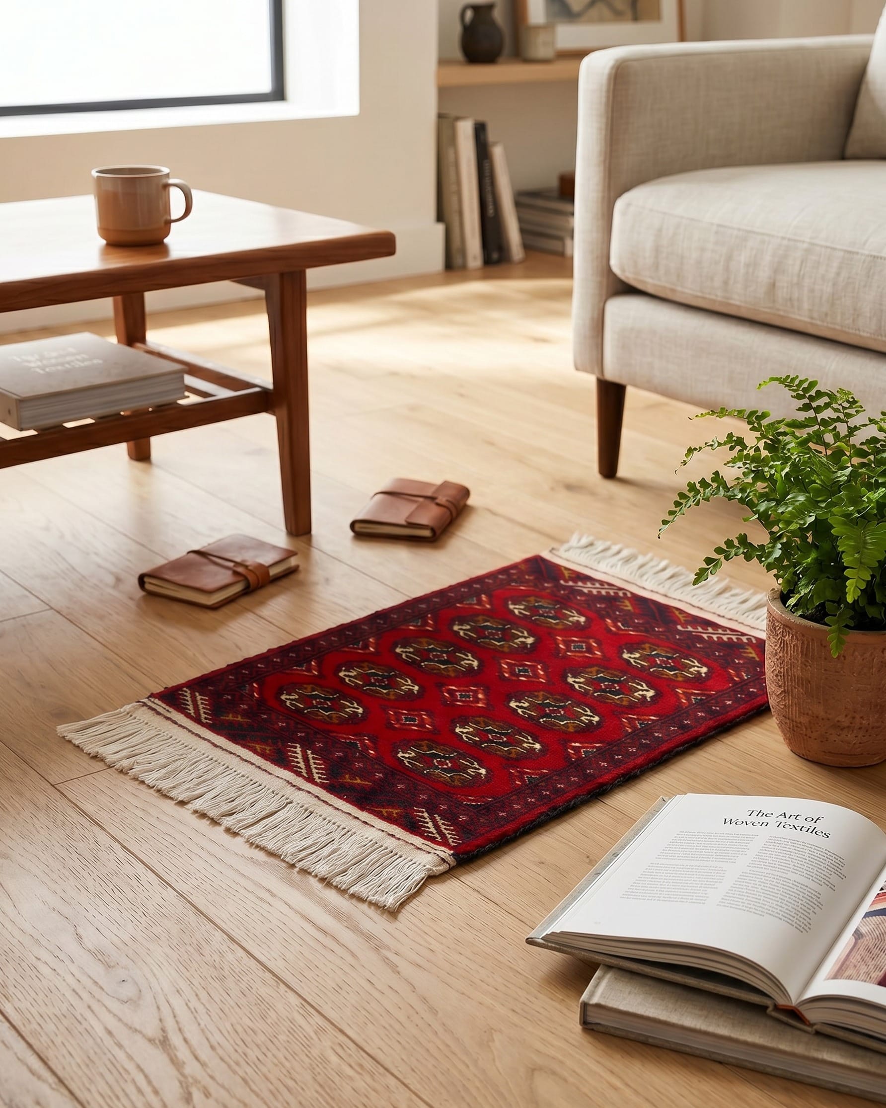 Red Turkmen Handwoven Bedside Rug