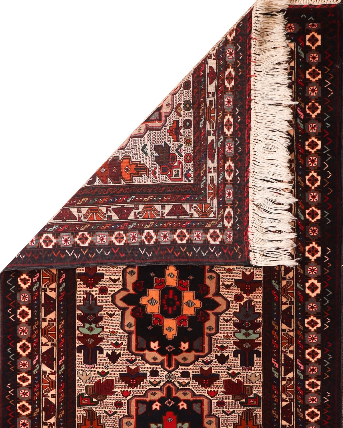 Ivory & Deep Red Turkmen Handwoven Korki Rug