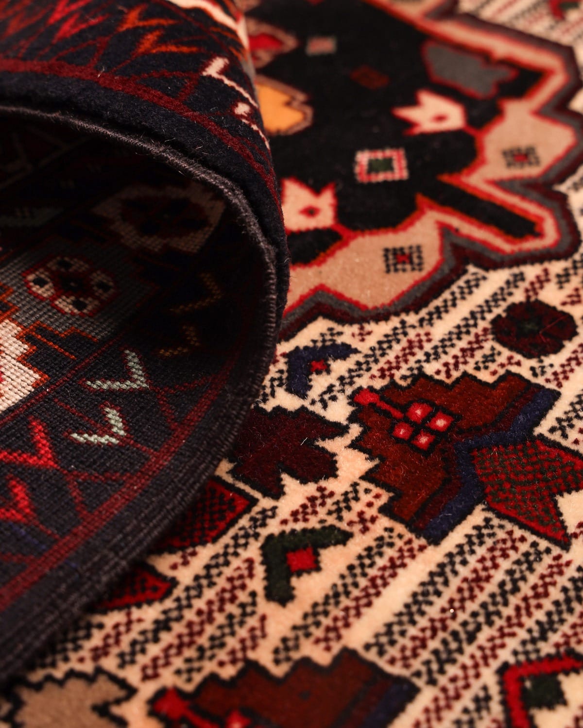 Ivory & Deep Red Turkmen Handwoven Korki Rug