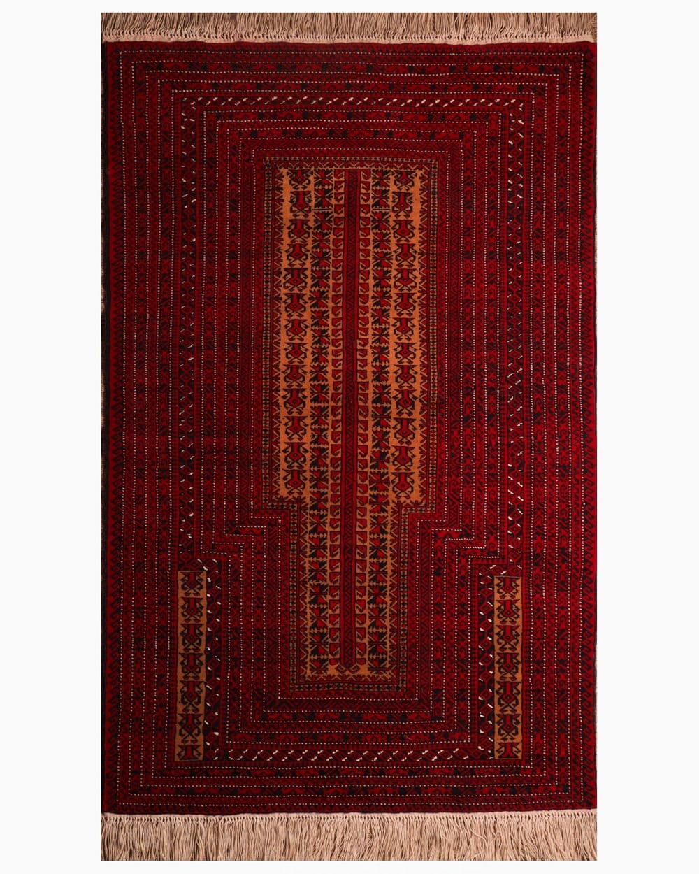 Deep Red Turkmen Handwoven Wool Prayer Rug
