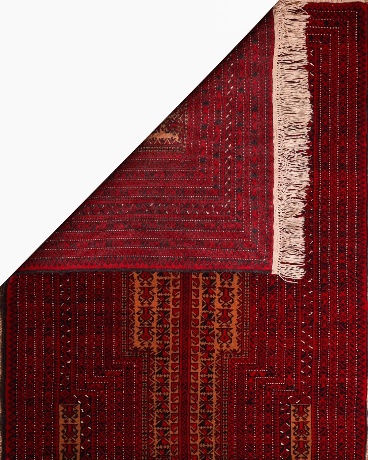 Deep Red Turkmen Handwoven Wool Prayer Rug