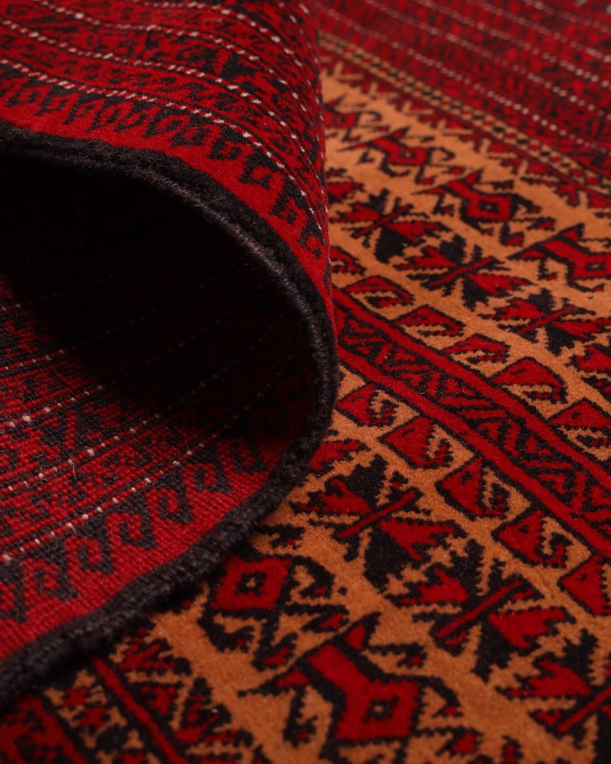 Deep Red Turkmen Handwoven Wool Prayer Rug