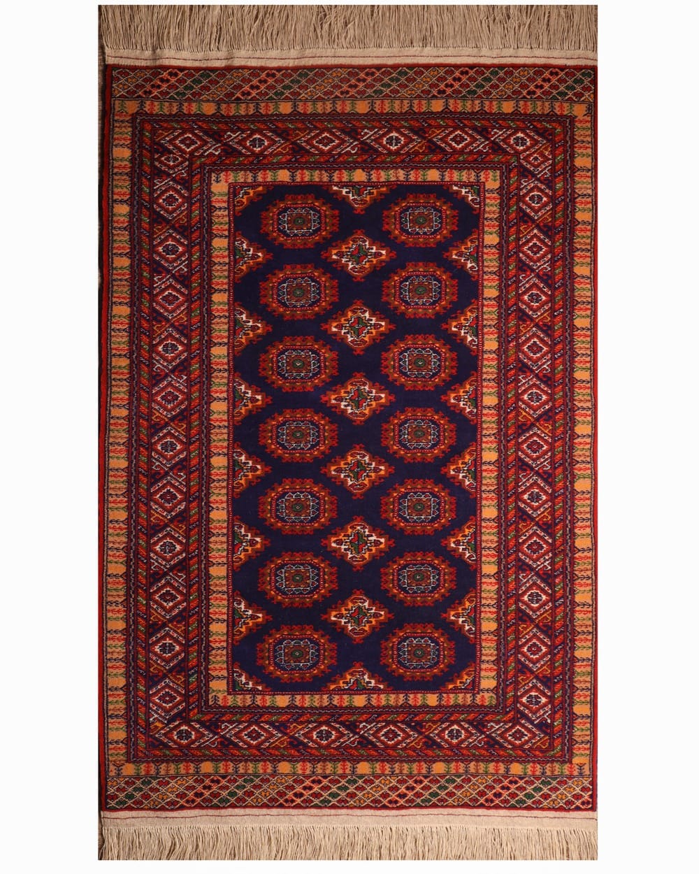 Navy Blue Turkmen Handwoven Ghor Gol Rug