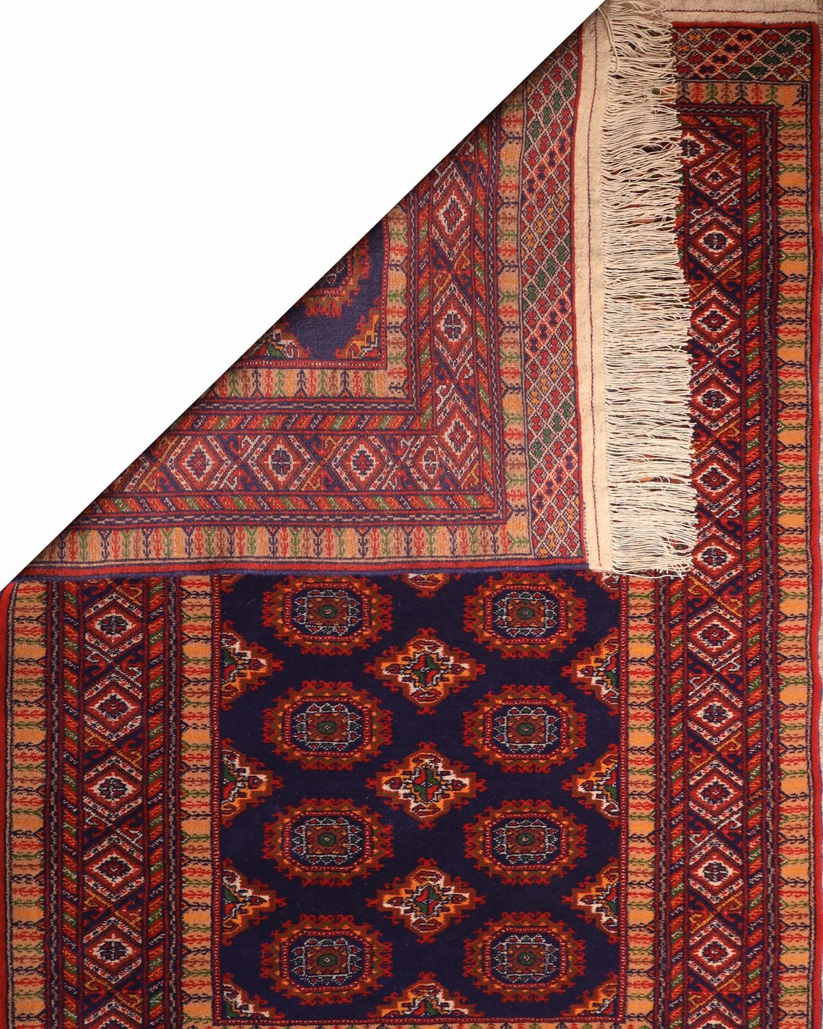 Navy Blue Turkmen Handwoven Ghor Gol Rug